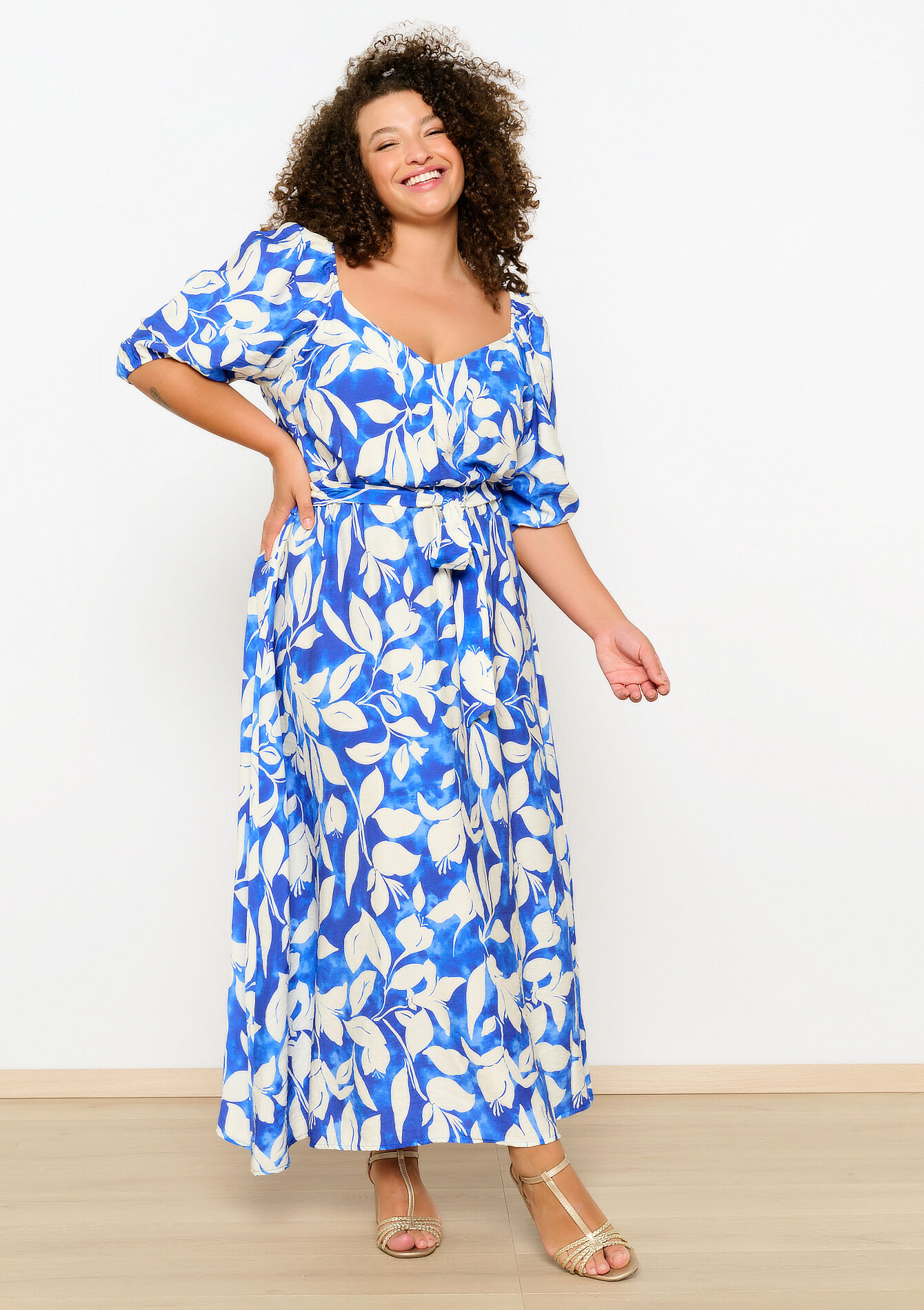 Maxi-jurk met aquarelprint, Maxi-jurk met aquarelprint - BLUE FAIENCE - 08103586_1584