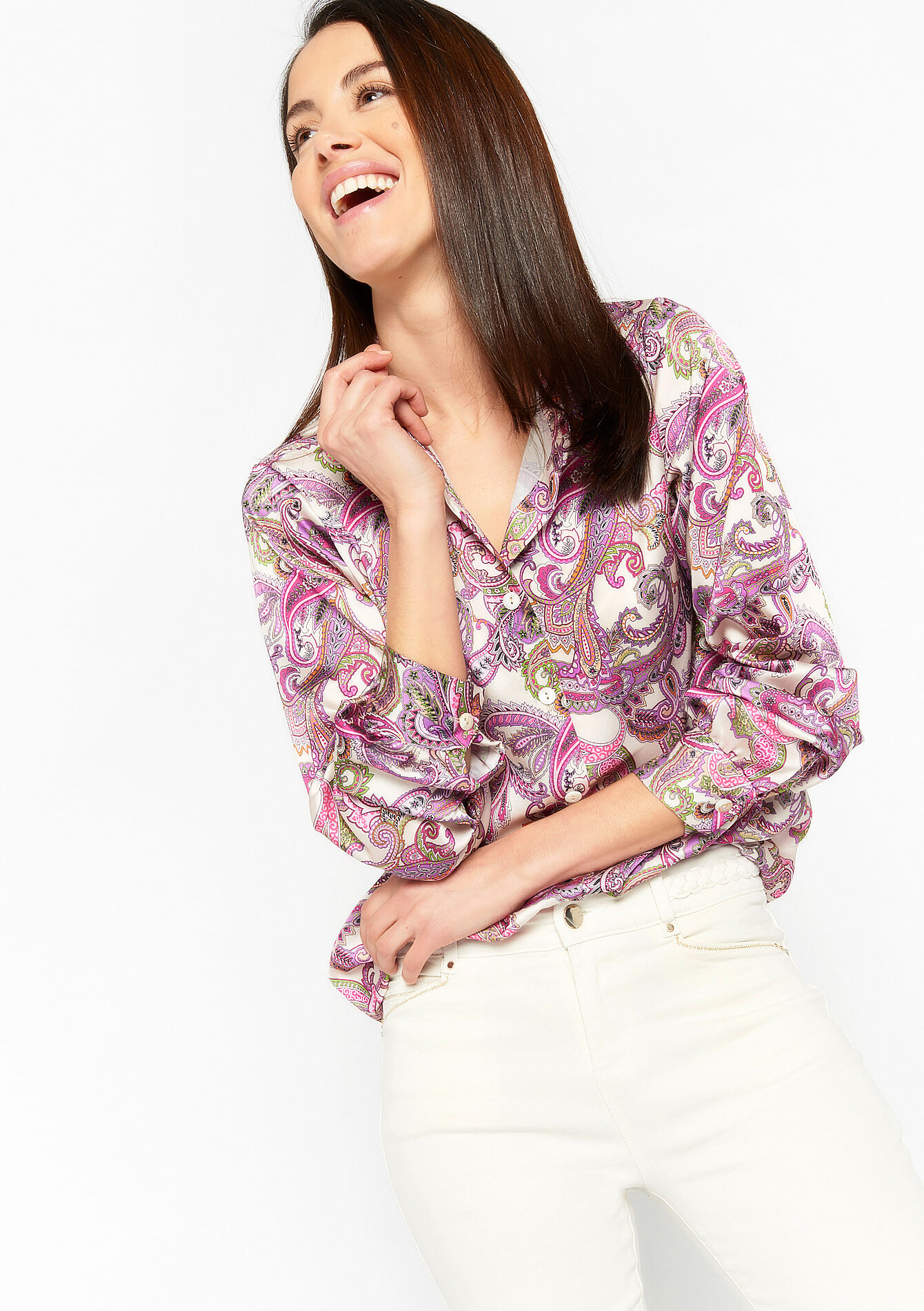 Oversized shirt with paisley print, Oversized shirt with paisley print - VIOLINE - 05702141_2576