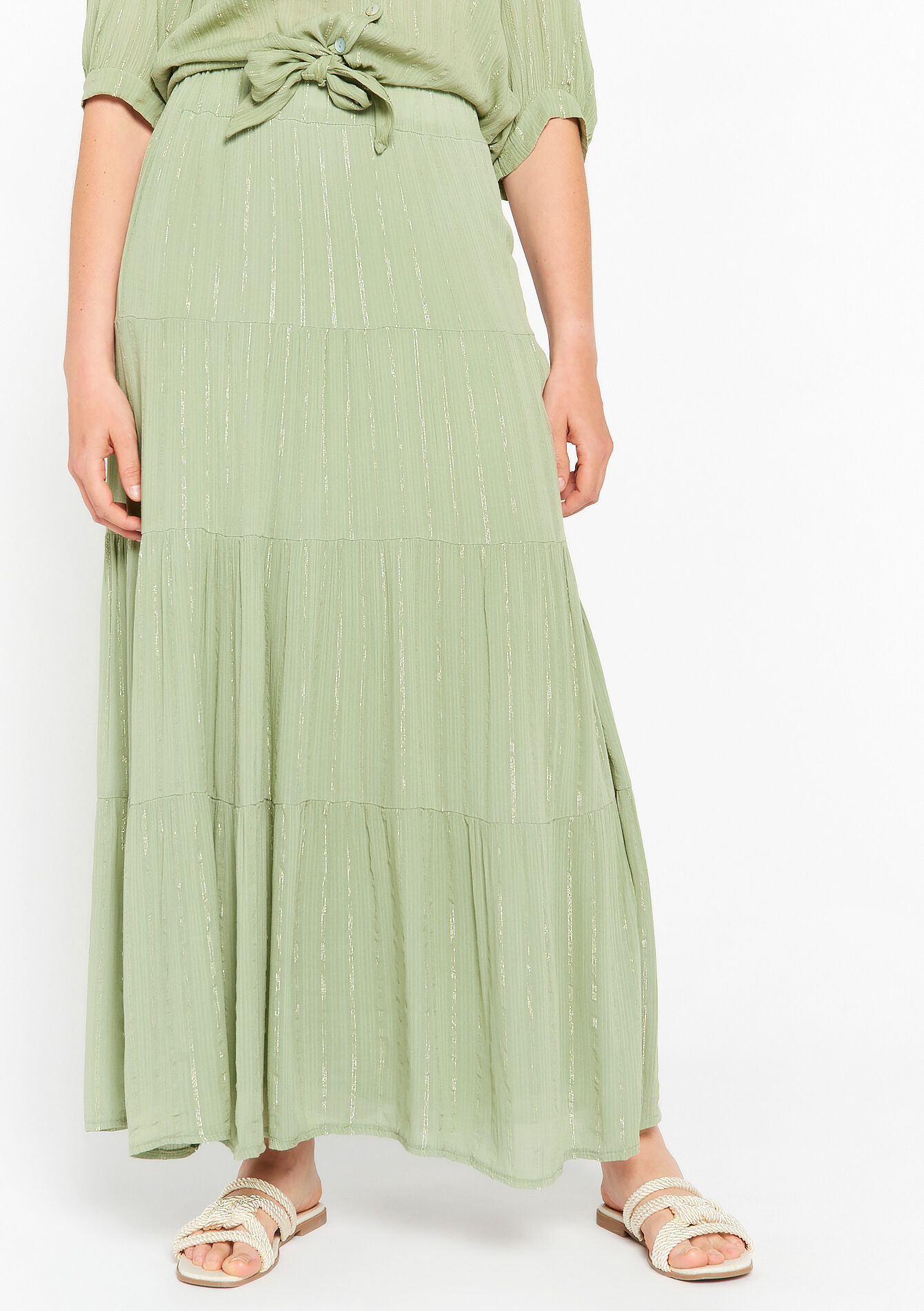 Maxi skirt with lurex, Maxi skirt with lurex - KHAKI MINT - 07101135_2542
