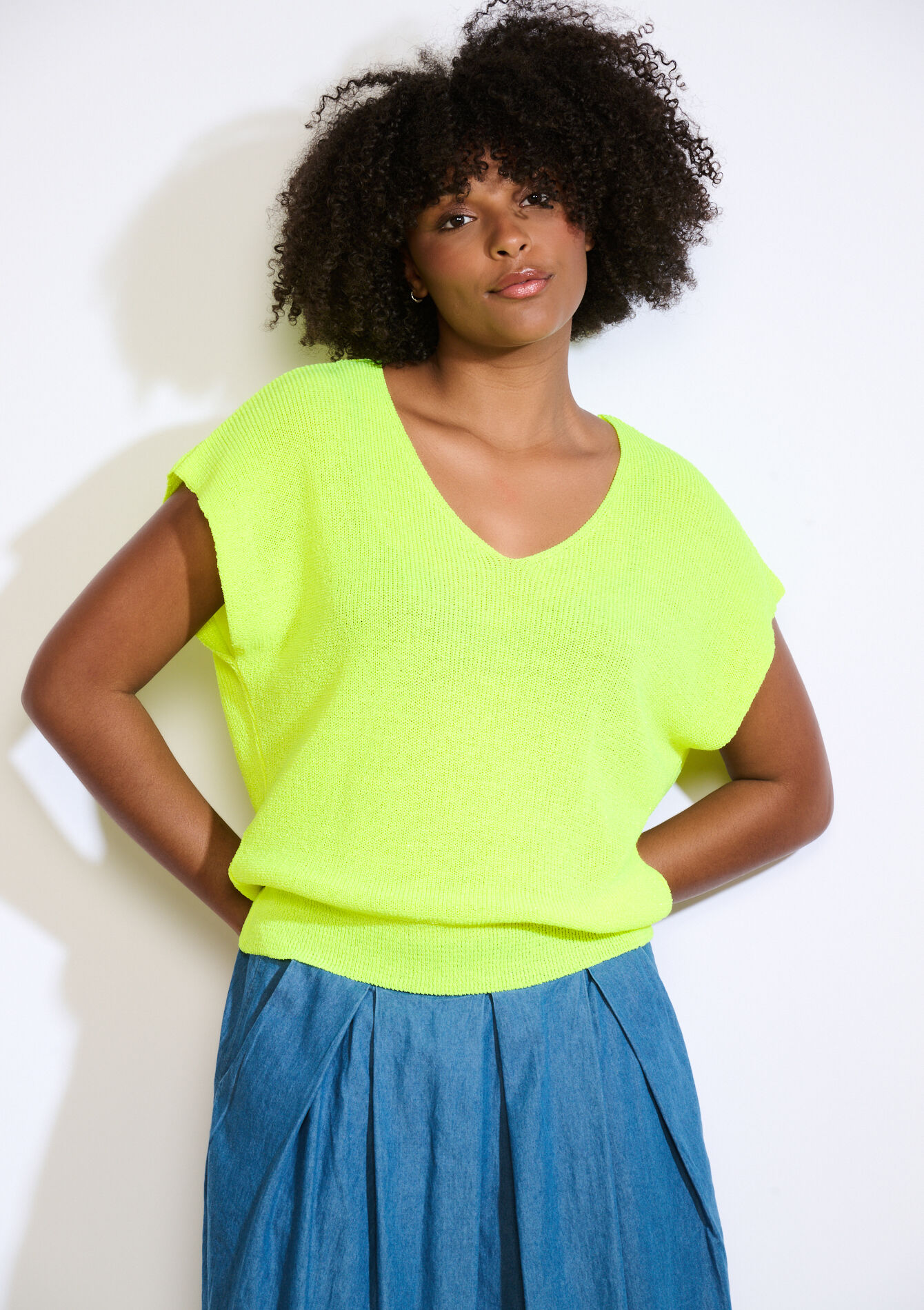 Débardeur en maille fine, Débardeur en maille fine - FLUO YELLOW - 04006992_4916