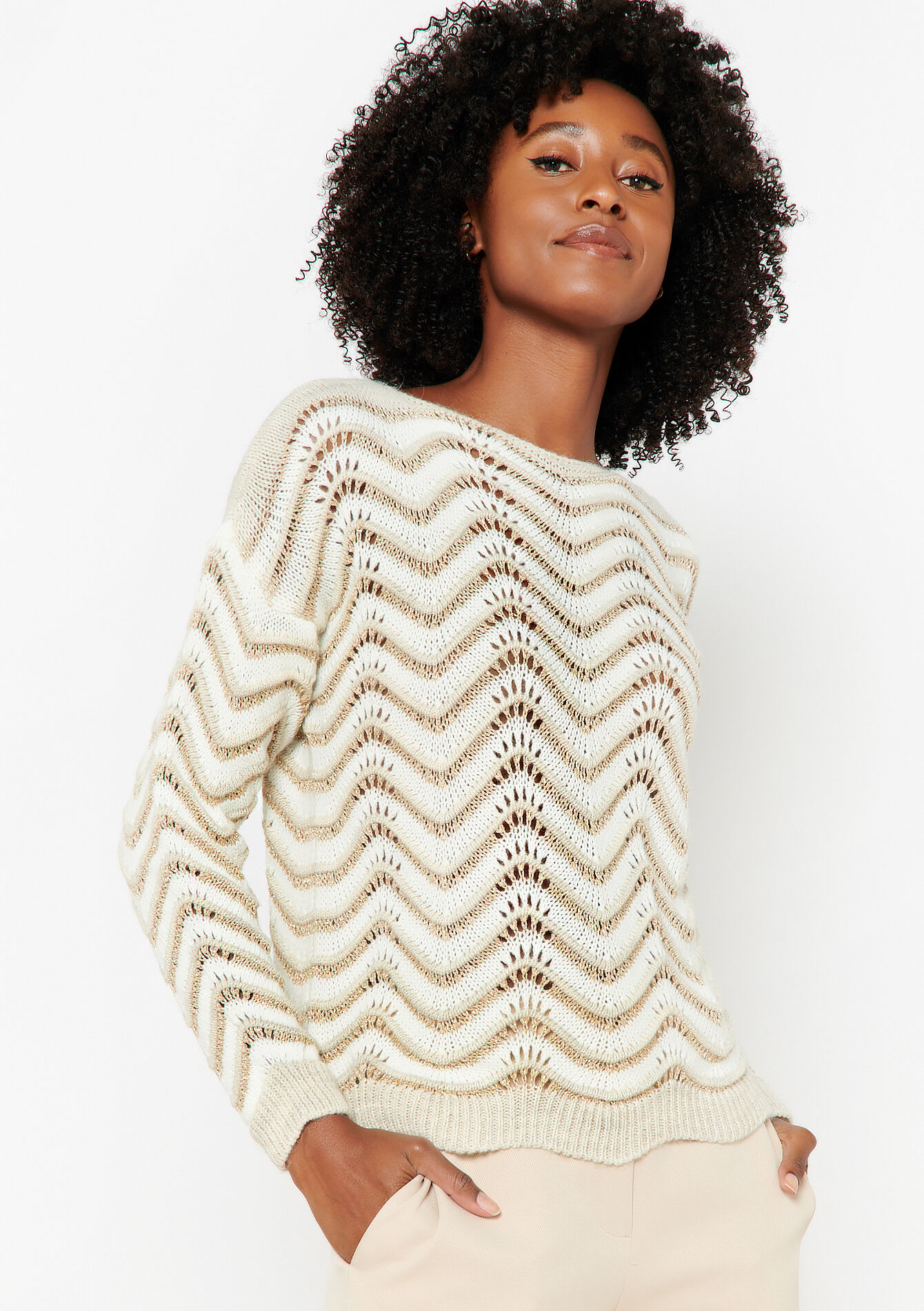 Trui met golvende colourblock - OFFWHITE - 04006343_1001