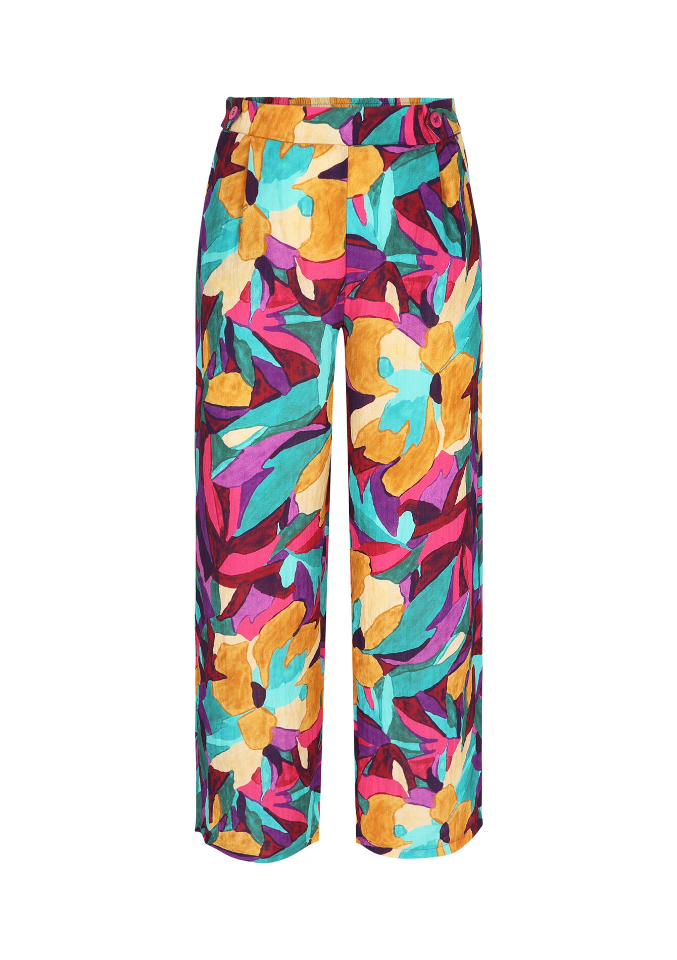 Trousers with watercolour print - FUSCHIA PINK - 06600832_1465