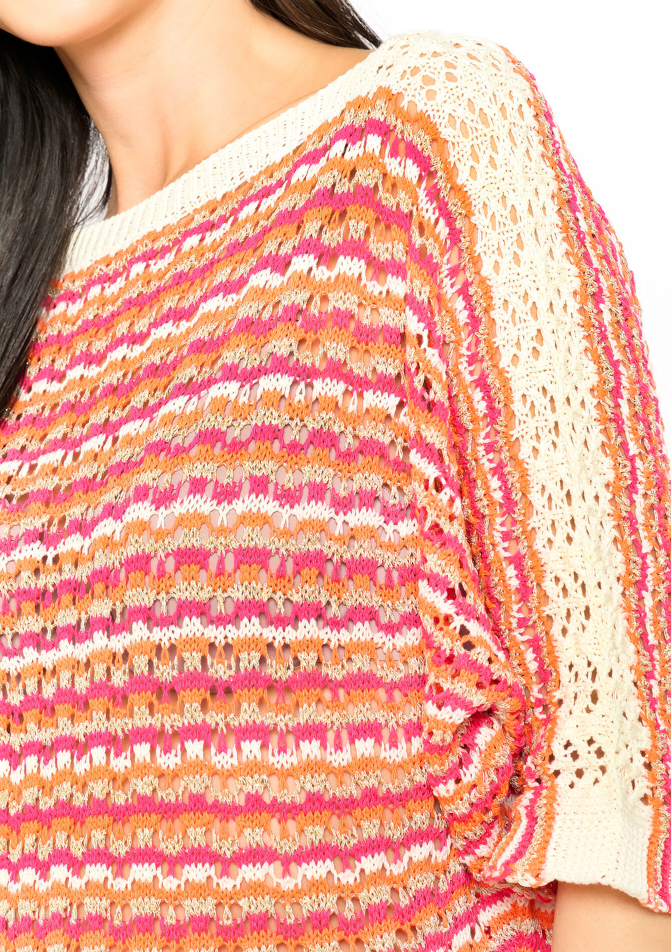 Crochet pullover with lurex, Crochet pullover with lurex - ORANGE BRIGHT - 04006599_1255
