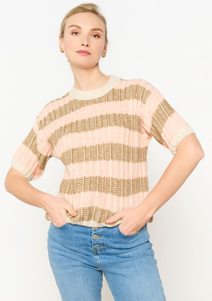 Ribbed pullover with short sleeves - CORAL PINK  - 04006465_1968