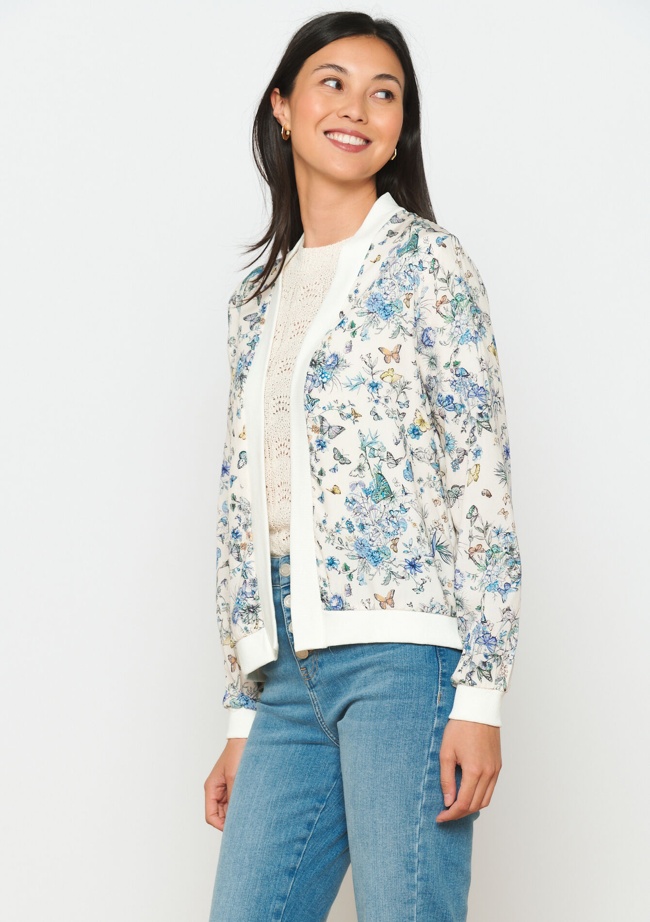 Fluid jacket with flowers, Fluid jacket with flowers - OFFWHITE - 09100939_1001