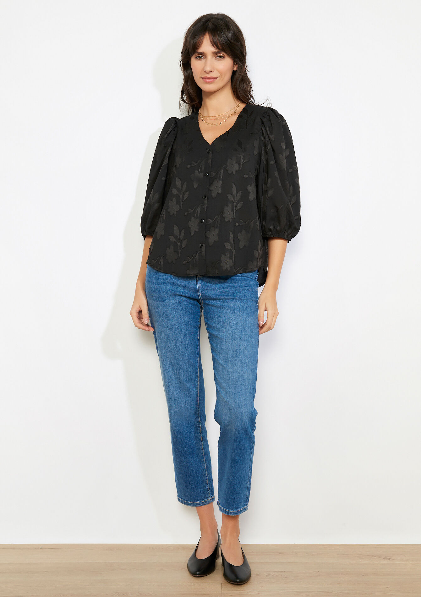 Blouse ample jacquard - BLACK - 05703043_1119