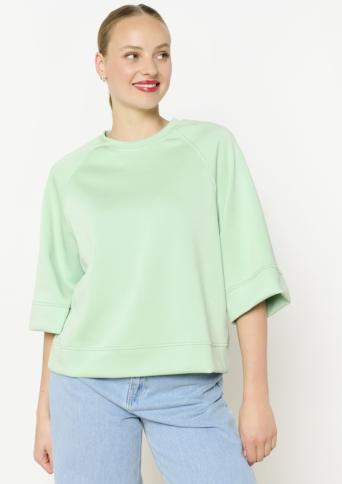 Losvallende sweat - LIGHT GREEN PASTEL - 03001777_1822