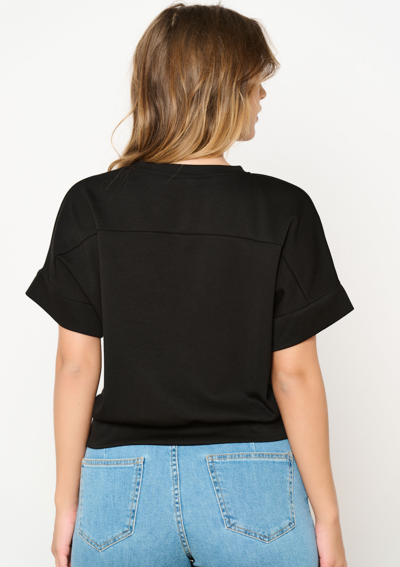 T-shirt in sweatstof, T-shirt in sweatstof - BLACK - 15100315_1119