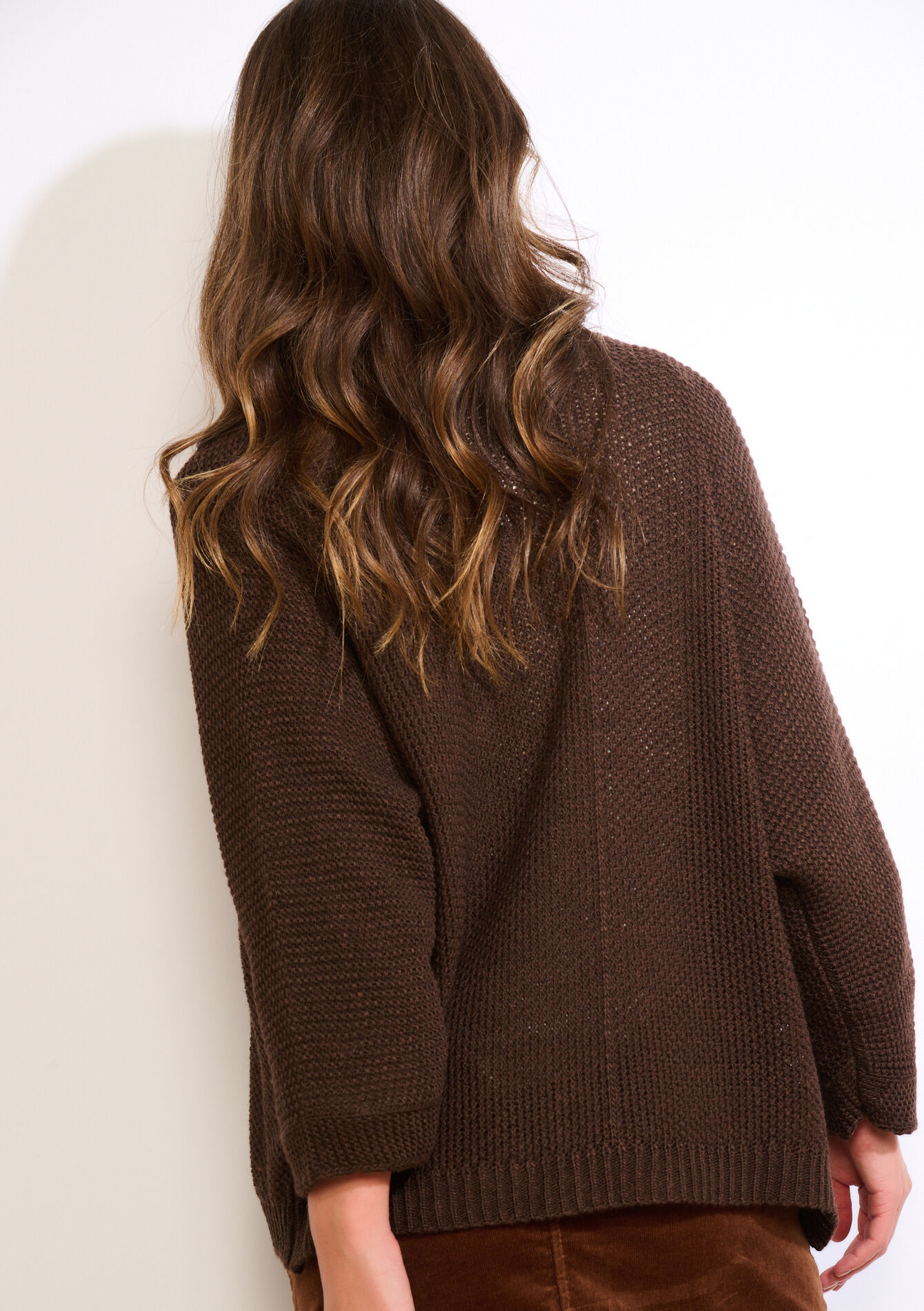 Open knit cardigan, Open knit cardigan - BROWN DARK CHOCOLATE - 04101369_3720