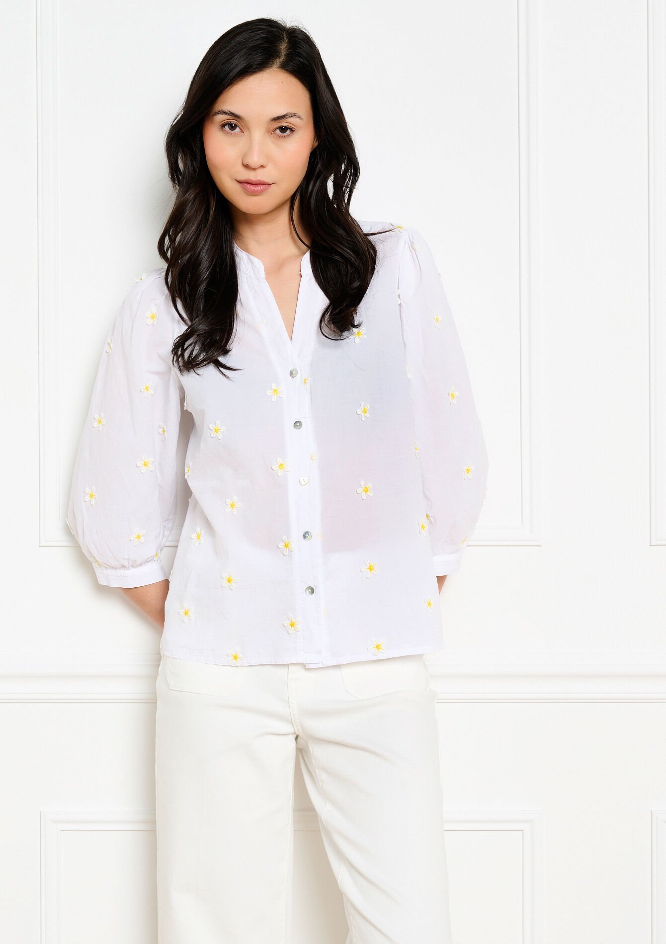 Blouse brodée à manches ballon, Blouse brodée à manches ballon, , hi-res