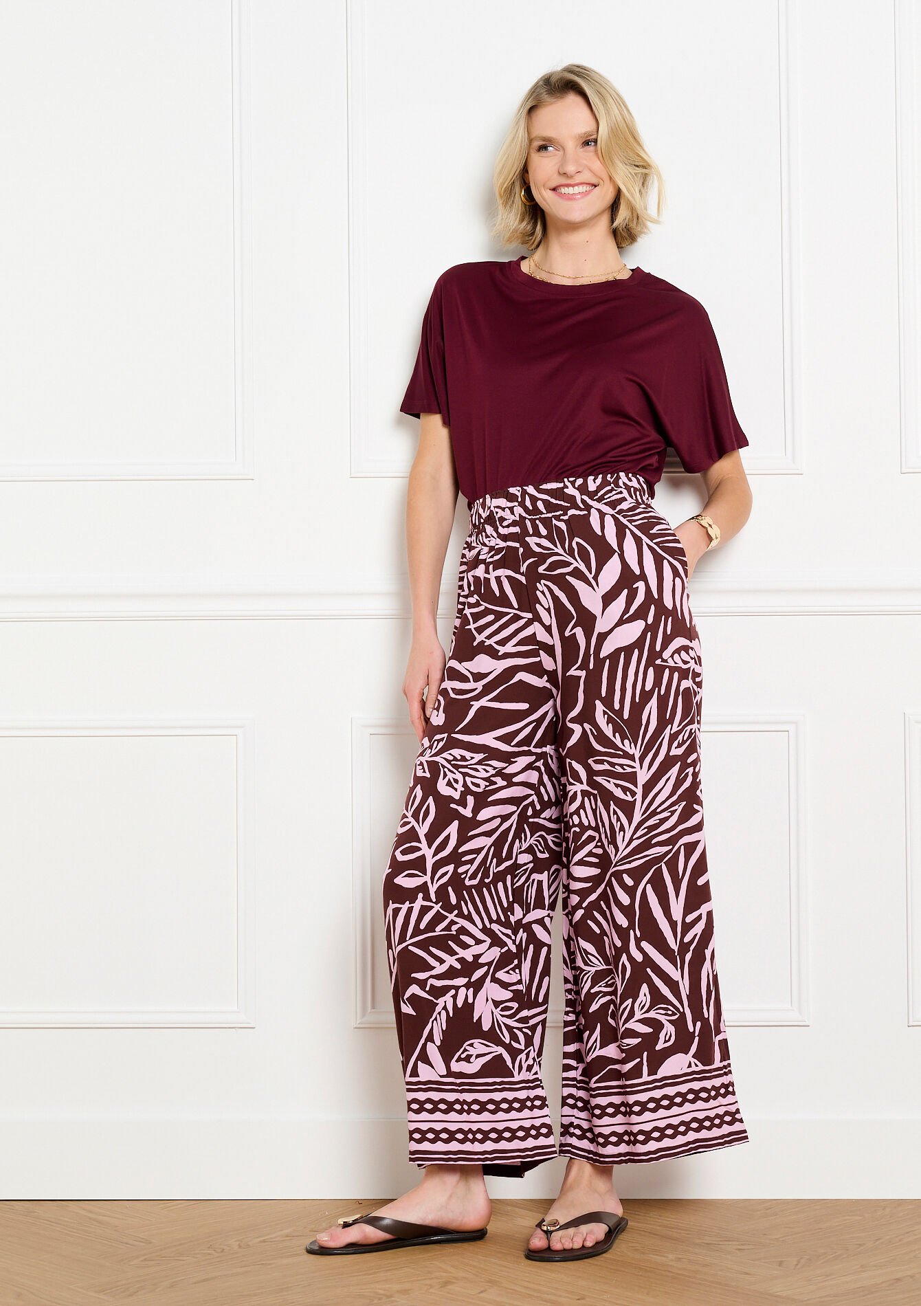 Wijde broek met print, Wijde broek met print, , hi-res