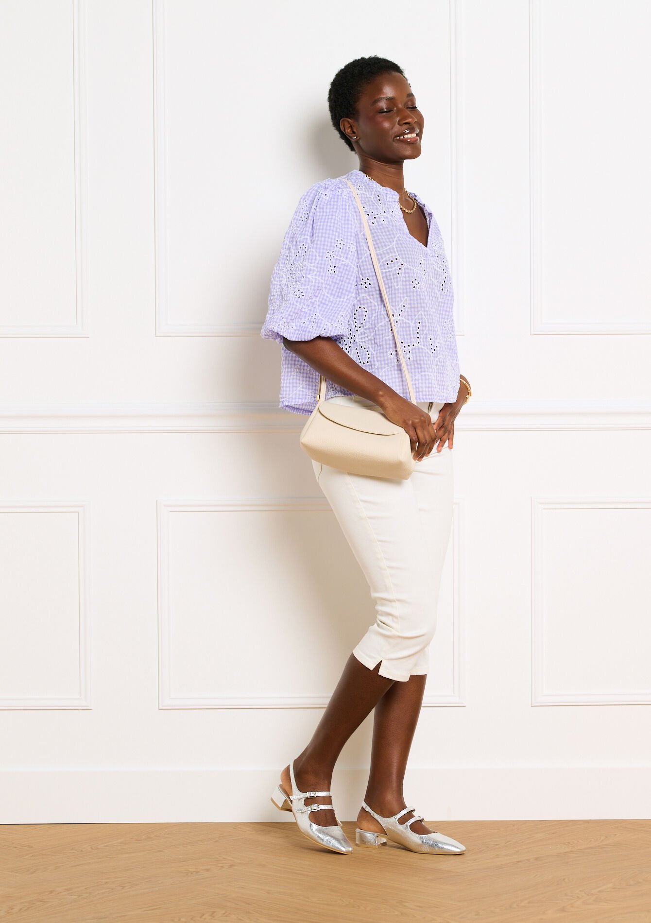 Geborduurde blouse wijde mouwen - PASTEL LILAC - 05703071_1493