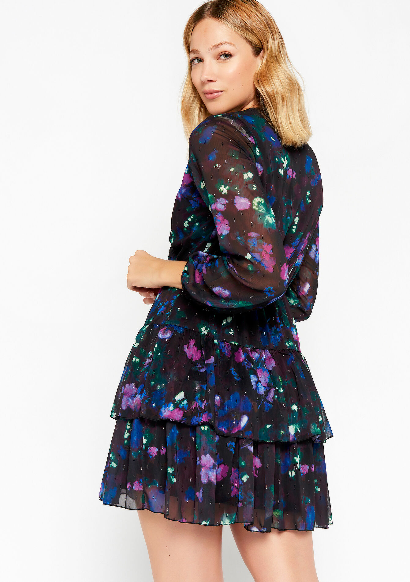Dress with lurex and blurry print, Dress with lurex and blurry print - BLACK - 08103392_1119
