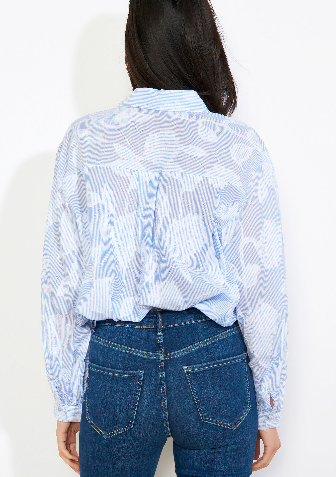 Blouse met bloemenborduursel - BLUE PASTEL - 05702876_3003