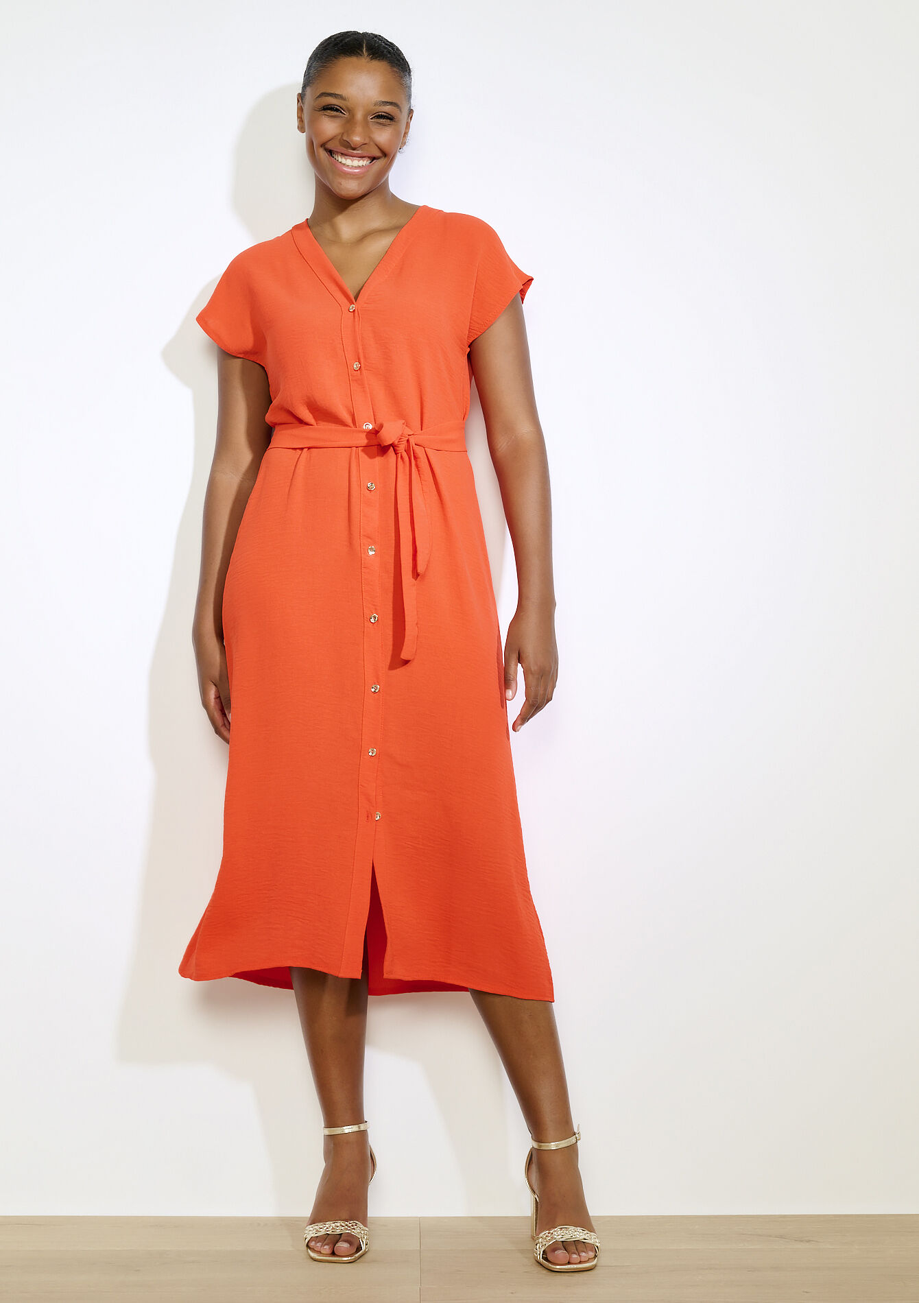 Buttoned midi shirt dress, Buttoned midi shirt dress - BLACK - 08104243