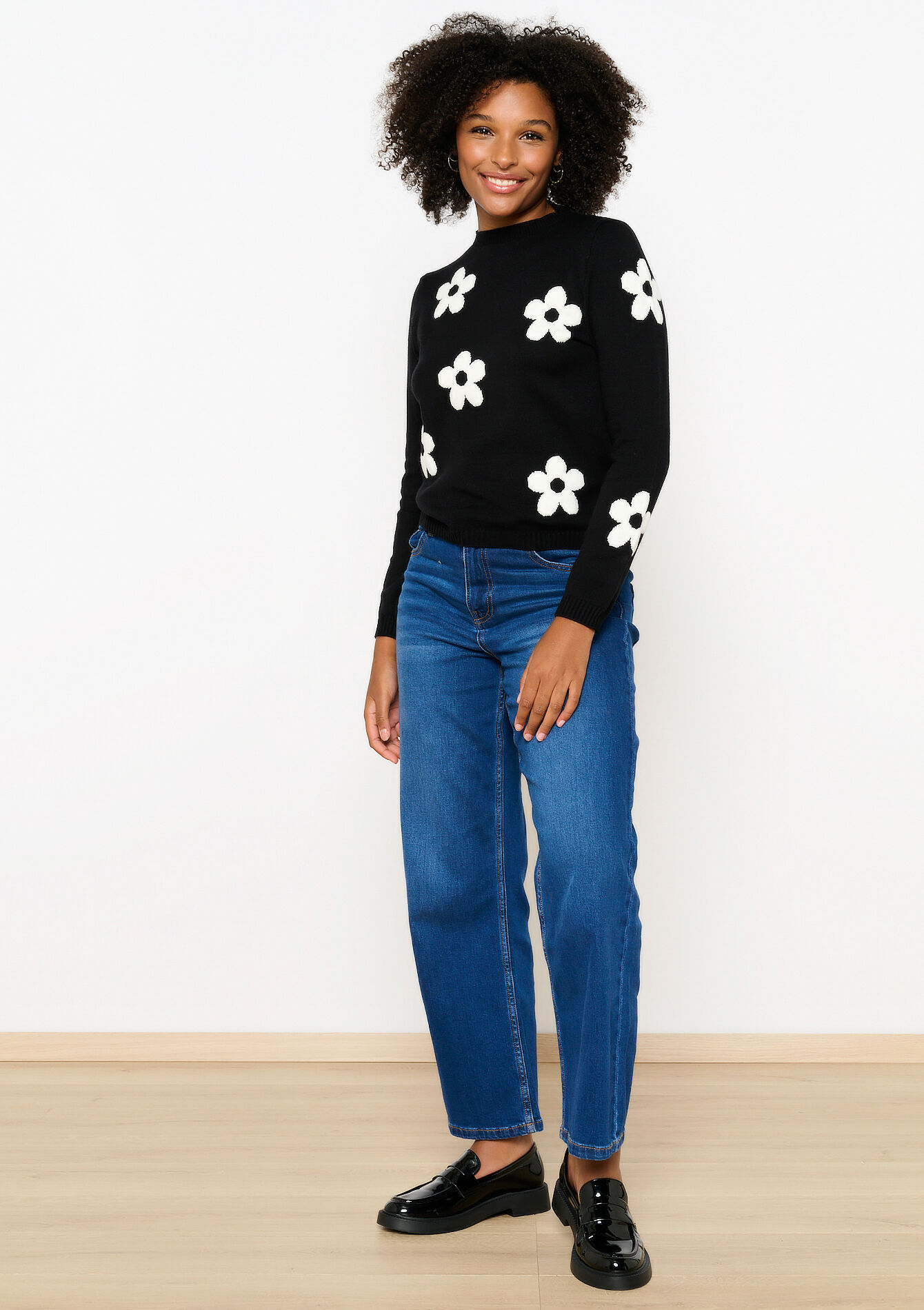 Pull avec fleurs, Pull avec fleurs - BLACK - 04006757_1119
