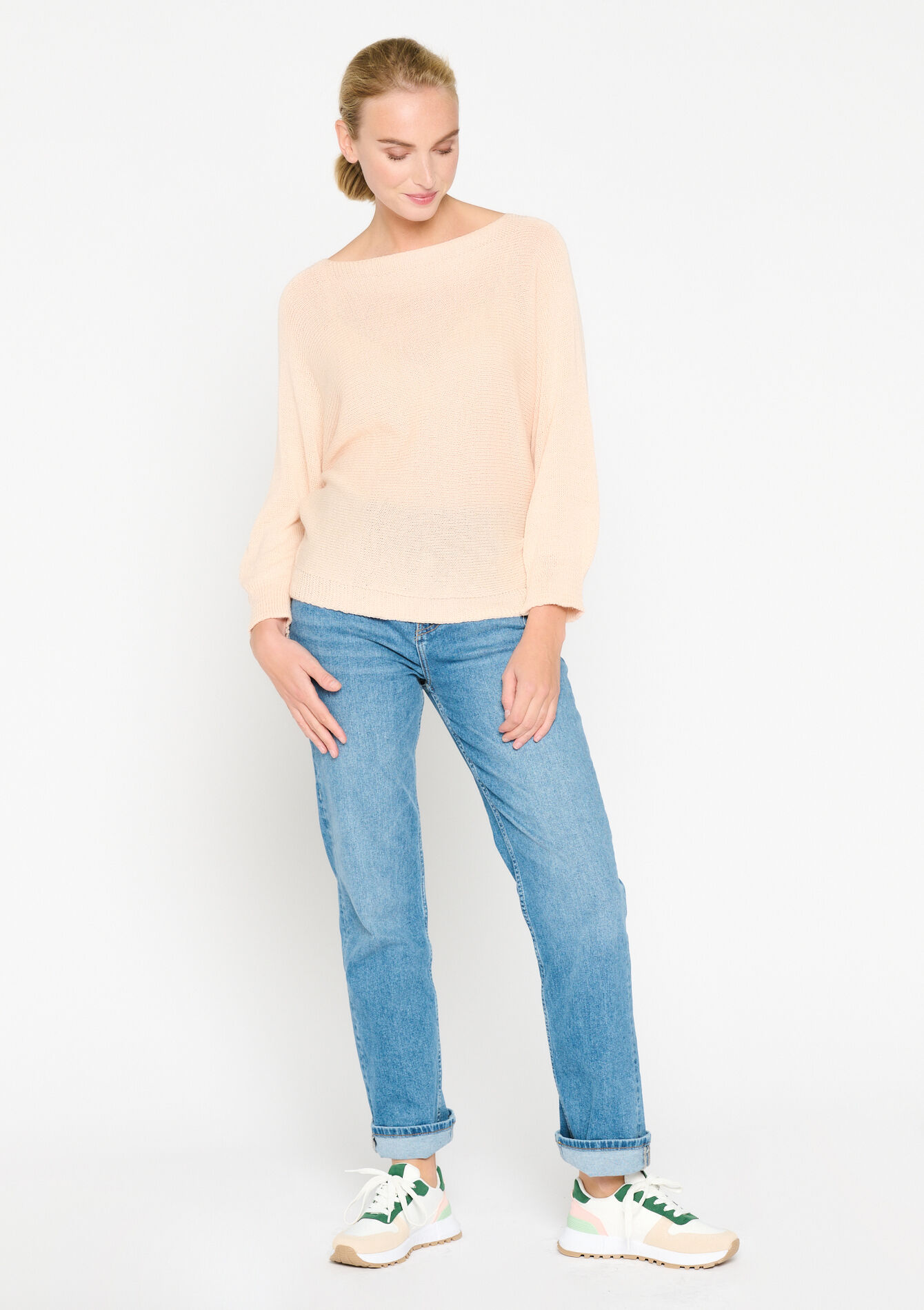 Pullover with batwing sleeves - NUDE PINK - 04006057_1301