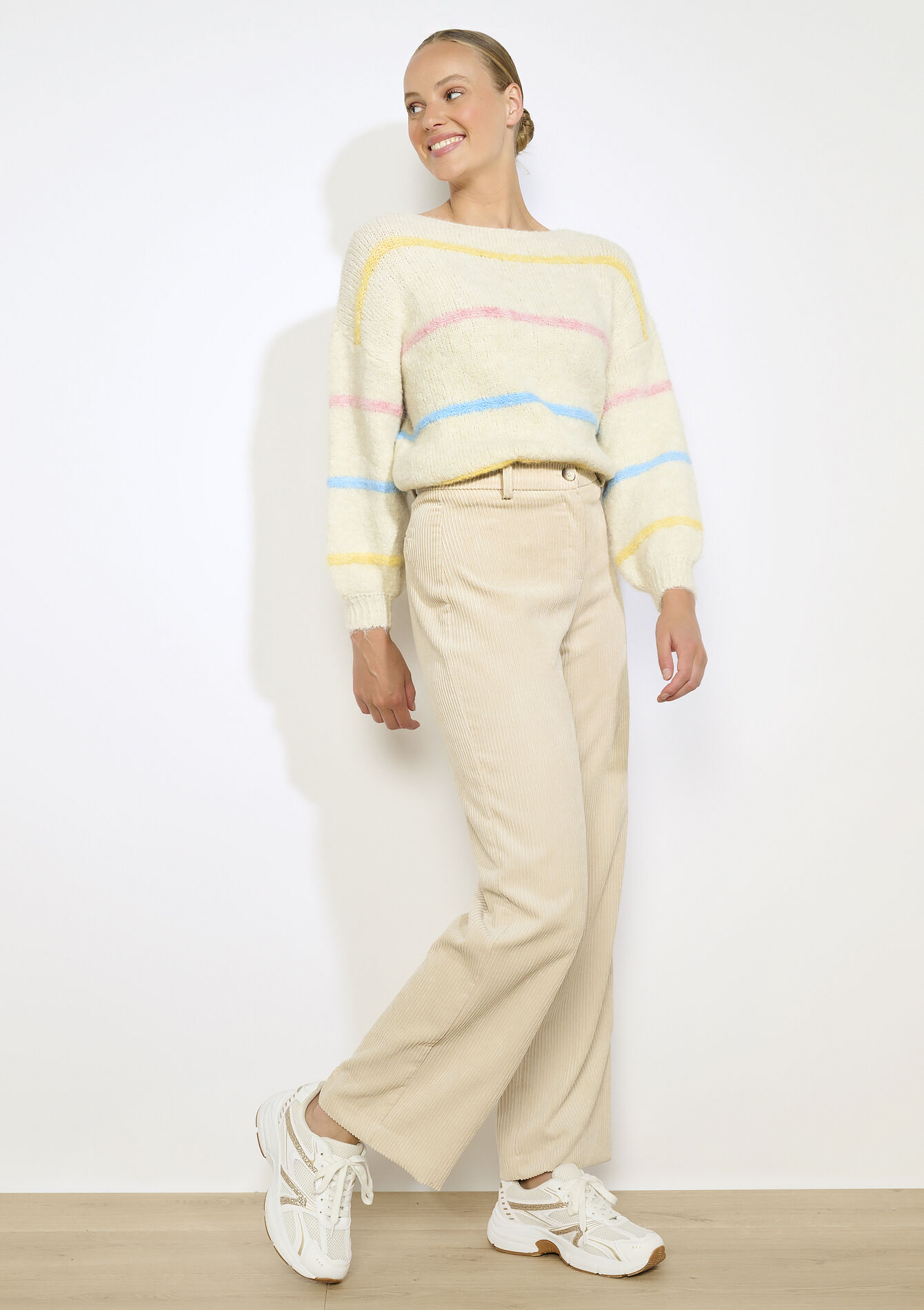 Pantalon tailleur en velours côtelé, Pantalon tailleur en velours côtelé - VANILLA WHITE - 06100741_1013