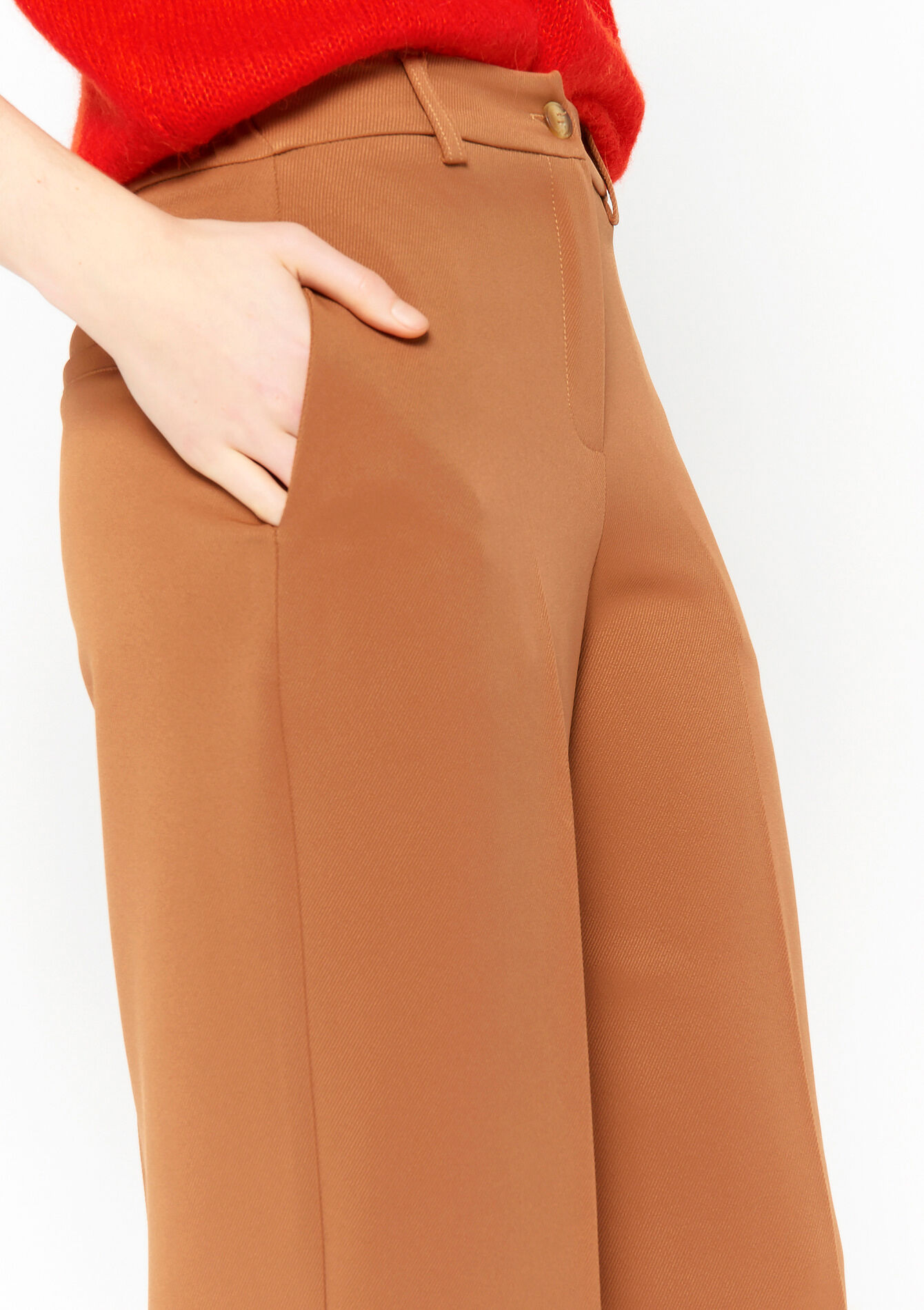 Wijde broek in keperstof, Wijde broek in keperstof - CAMEL BROWN - 06100501_3818