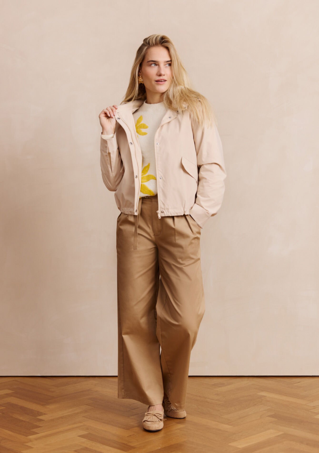 High-waist broek met wijde pijpen, , back