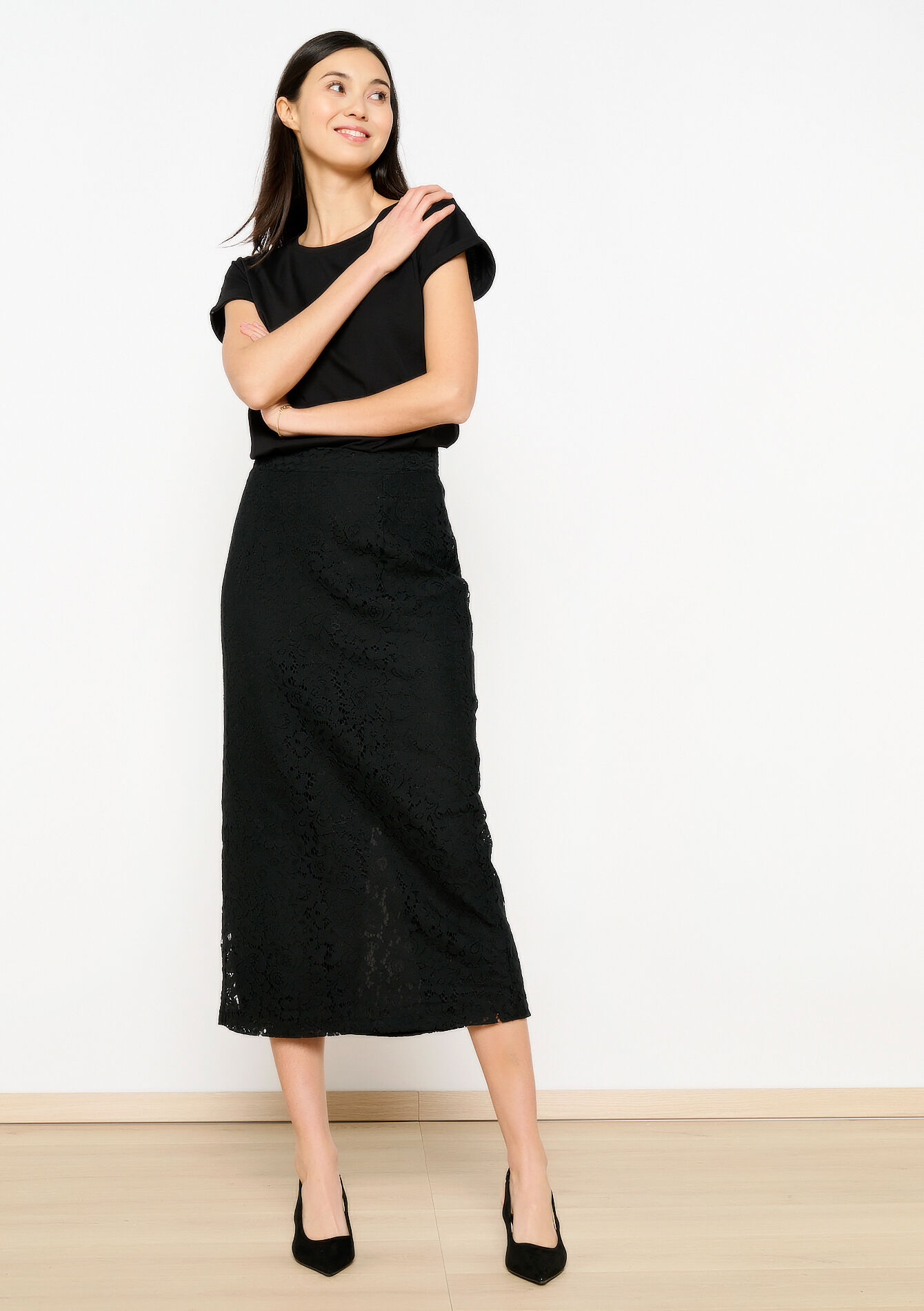 Lace maxi skirt, Lace maxi skirt - BLACK - 1096086