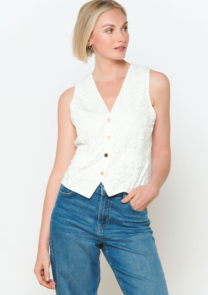 Waistcoat with english embroidery - OPTICAL WHITE - 02200406_1019