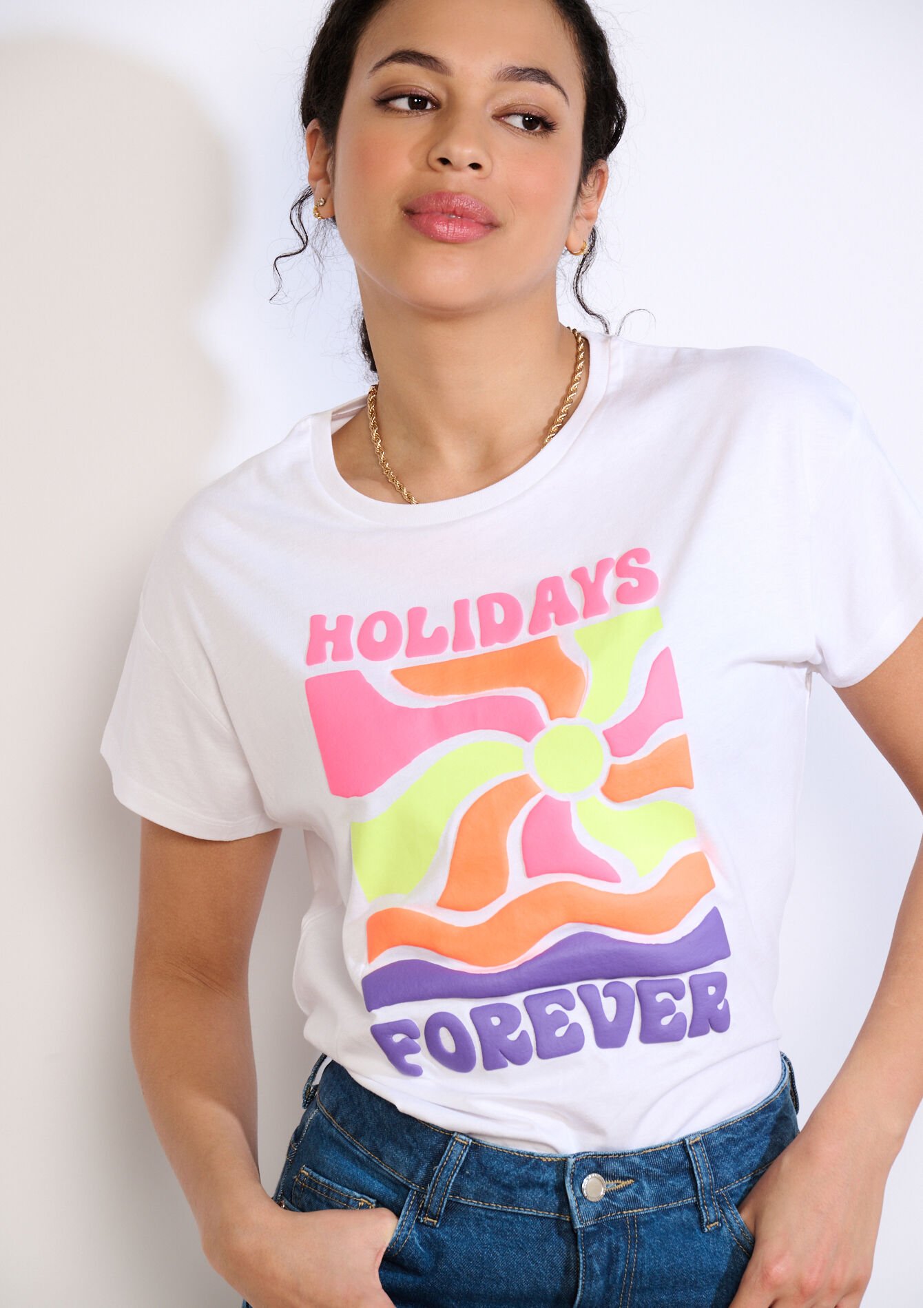 T-shirt met kleurrige tekst - OPTICAL WHITE - 02301960_1019