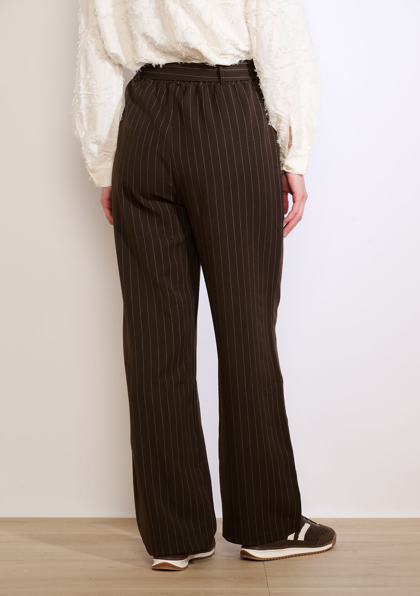 Gestreepte wijde broek, Gestreepte wijde broek - BROWN DARK CHOCOLATE - 06601047_3720