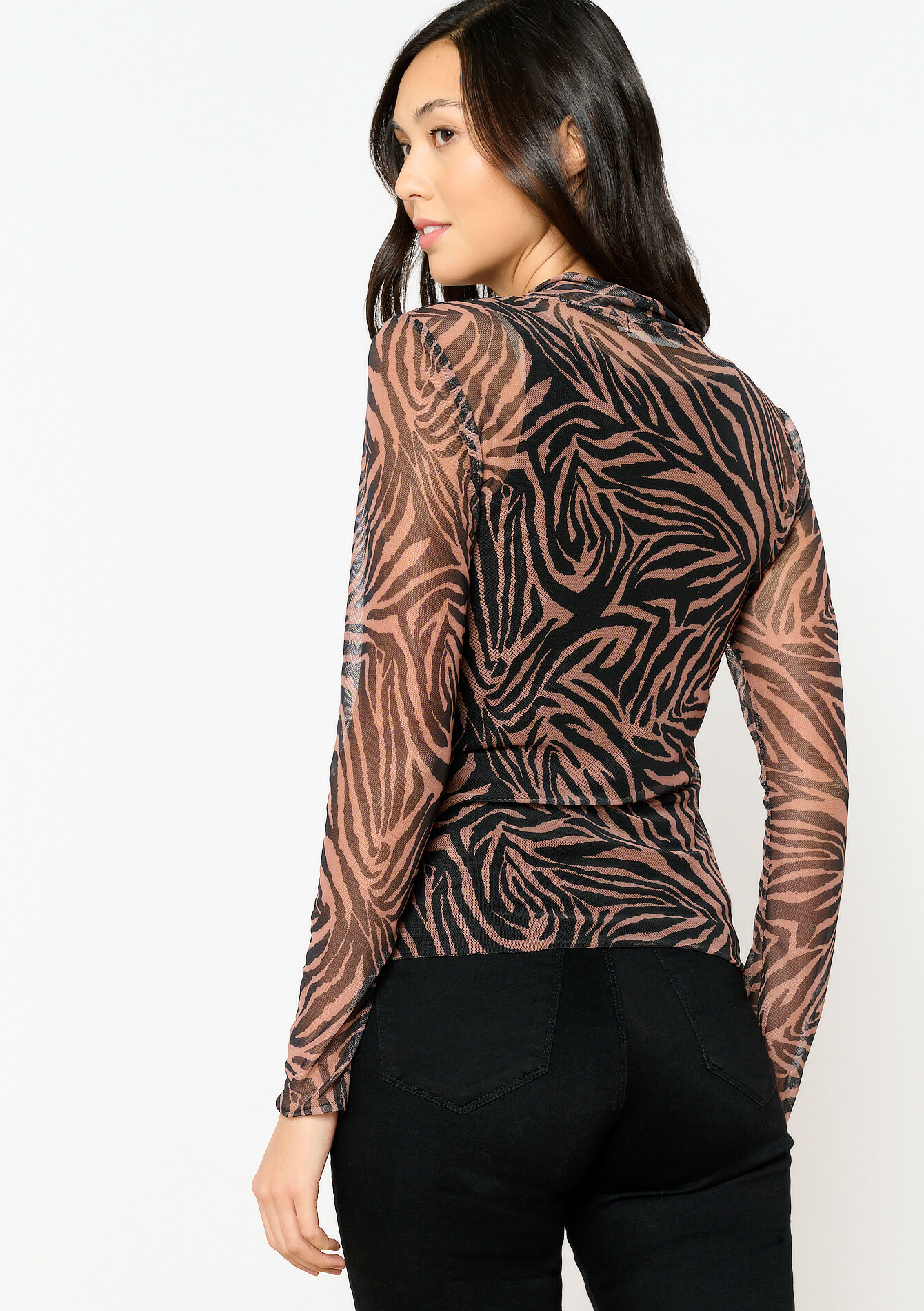 Mesh T-shirt with zebra print, Mesh T-shirt with zebra print - BLACK - 02400277_1119