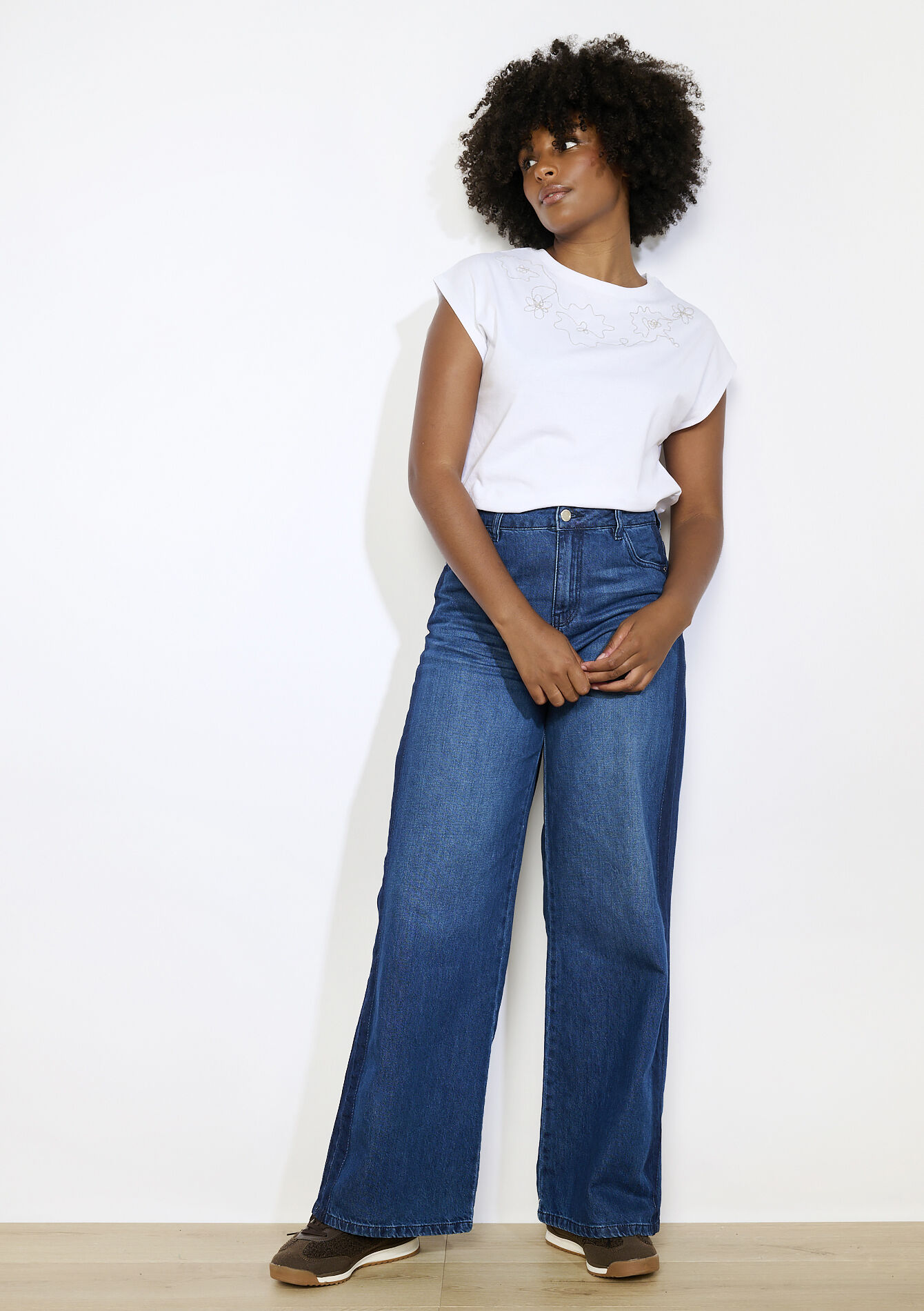 T-shirt brodé délicat, T-shirt brodé délicat - OPTICAL WHITE - 02301745_1019