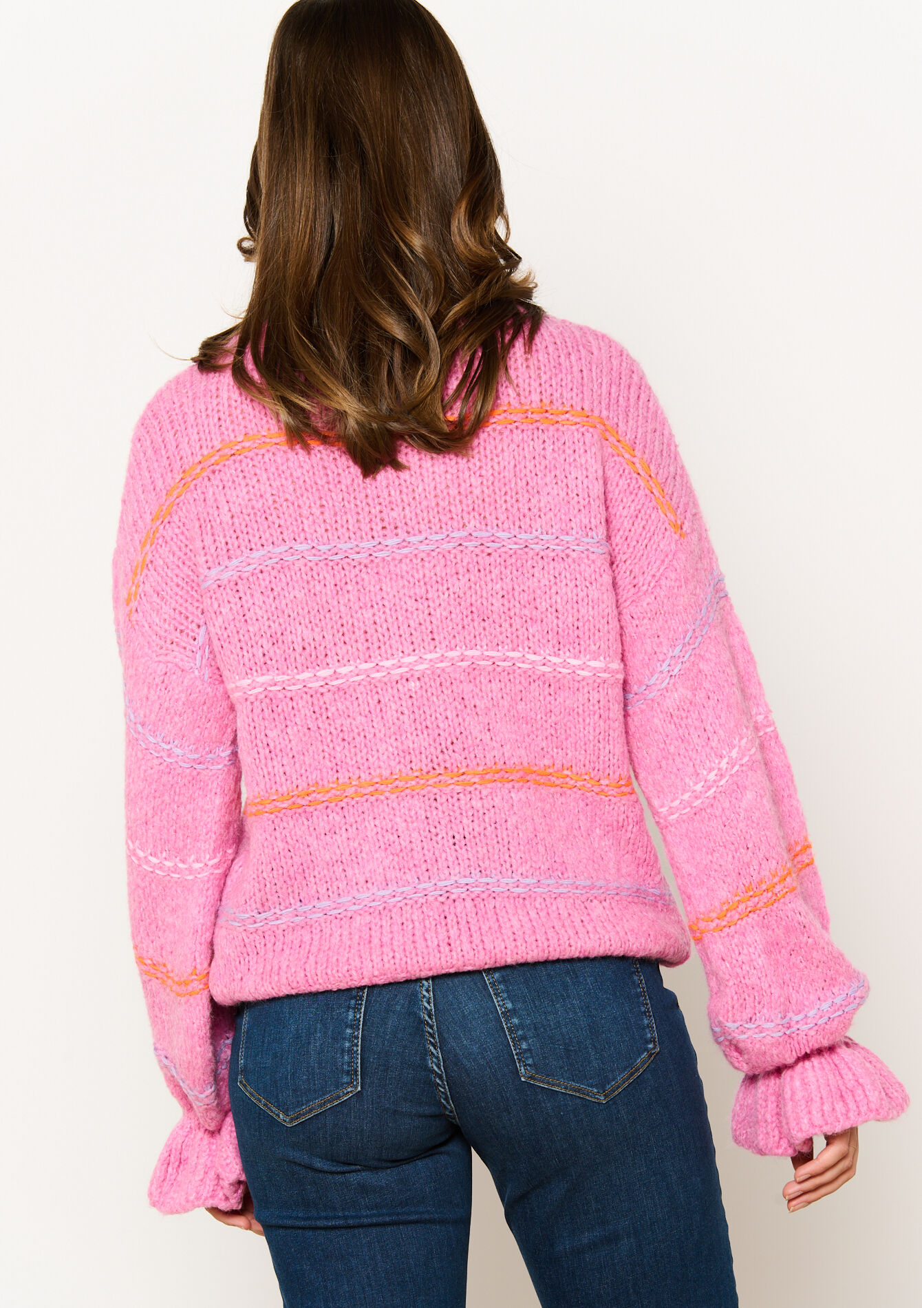 Pull à rayures avec fronces, Pull à rayures avec fronces - PINK BUBBLEGUM - 04006731_1477