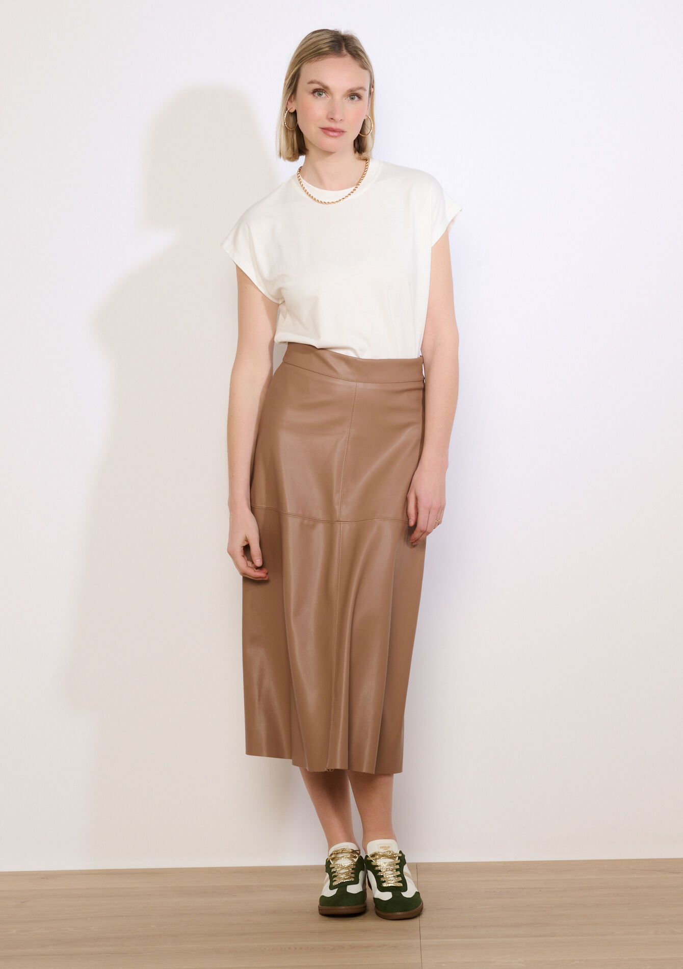 Jupe midi en simili cuir - LIGHT CAMEL - 07101486