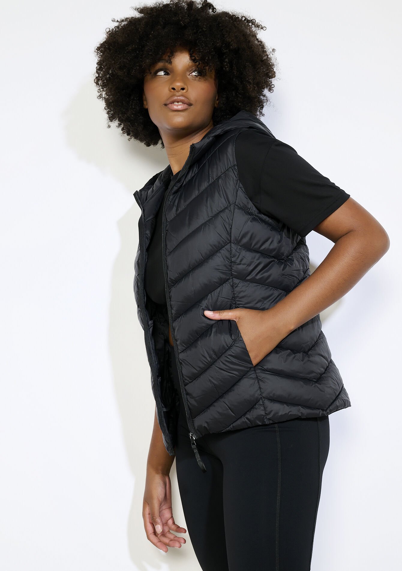 Mouwloze donsjas met capuchon, Mouwloze donsjas met capuchon, , back