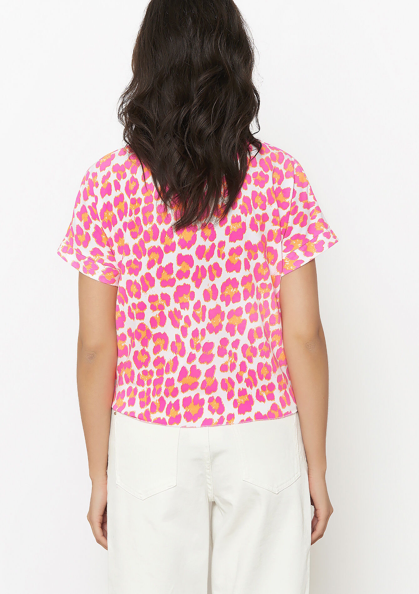 T-shirt met knoop en print, T-shirt met knoop en print - FLUO PINK - 02301841_5727