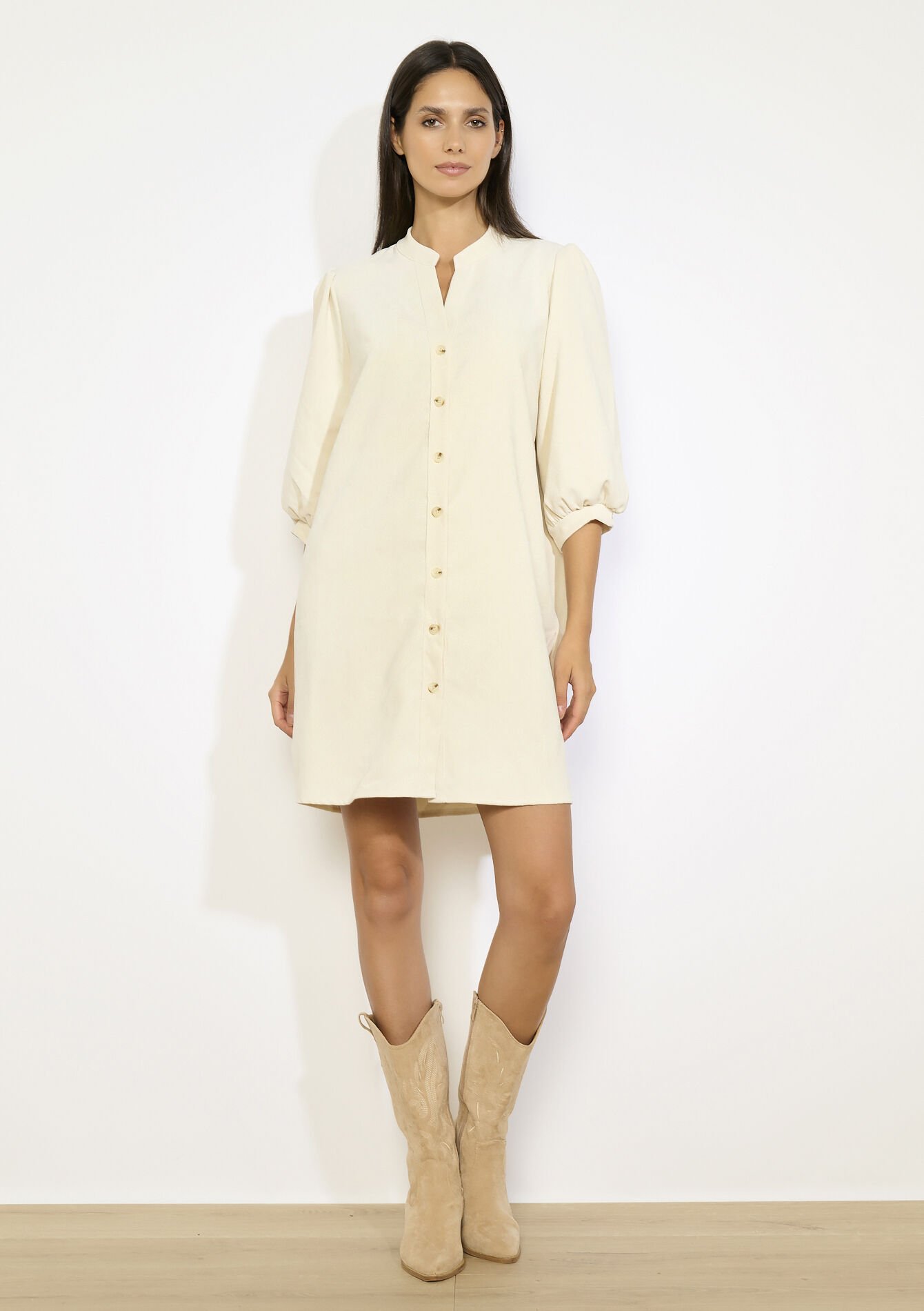 Robe courte en velours côtelé, Robe courte en velours côtelé - VANILLA WHITE - 08104308_1013