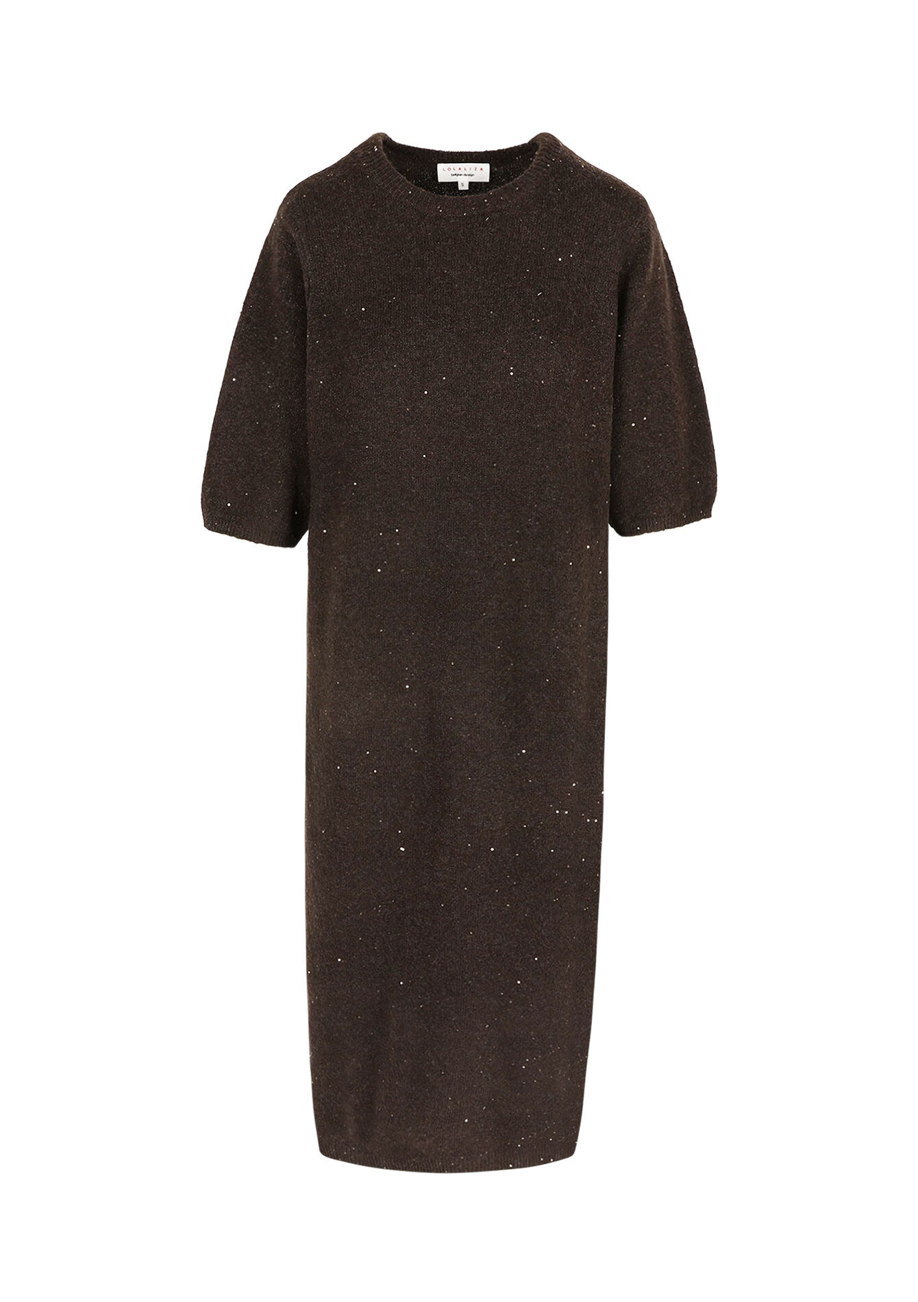midi gebreide jurk met pailletten, midi gebreide jurk met pailletten - CAMEL BROWN - 08104076_3818