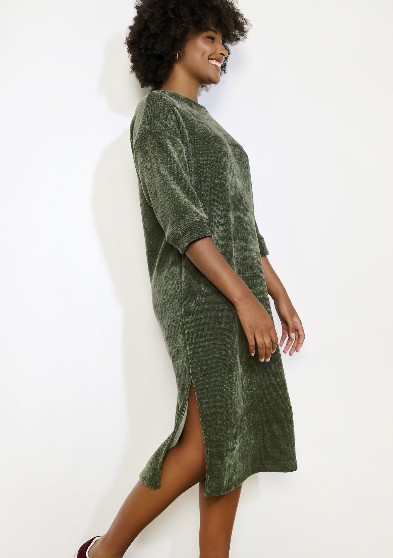 Ribfluwelen midi-jurk, Ribfluwelen midi-jurk, , back