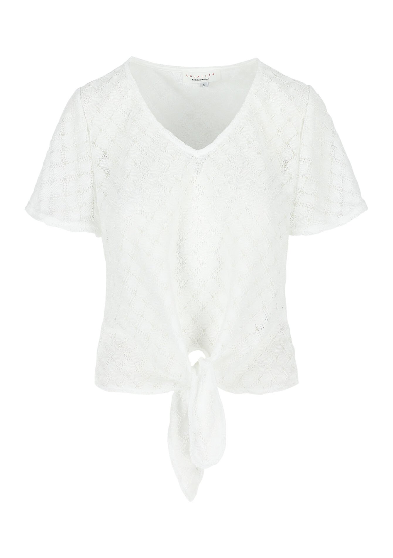Openwork T-shirt in macramé, Openwork T-shirt in macramé - OPTICAL WHITE - 02301604_1019