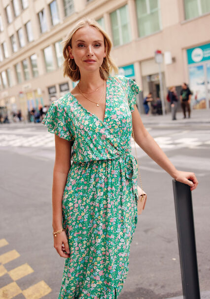 Wrap dress with floral print - GREEN APPLE  - 08601656_1783