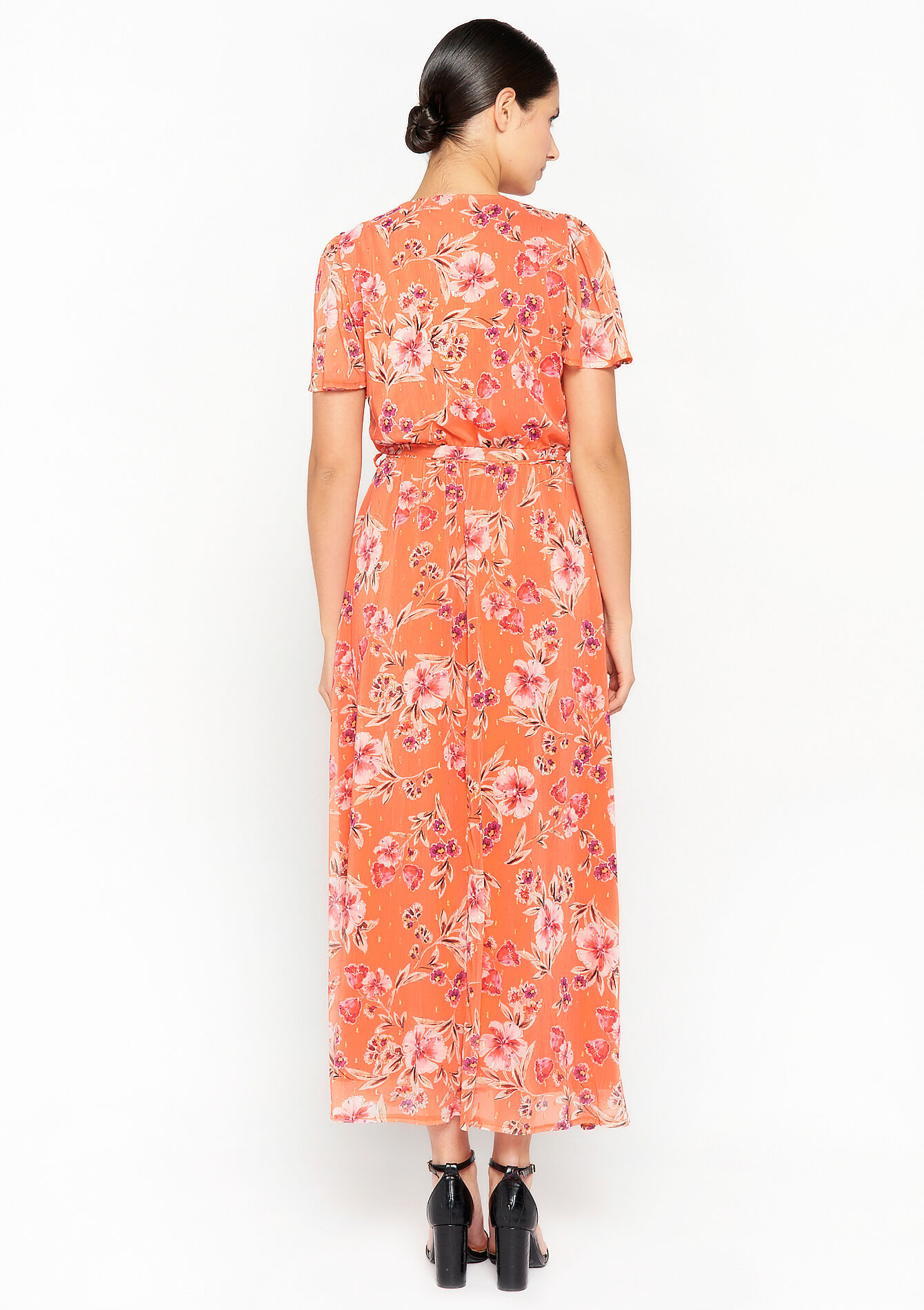 Maxi-jurk met bloemenprint, Maxi-jurk met bloemenprint - ORANGE BRIGHT - 1071149