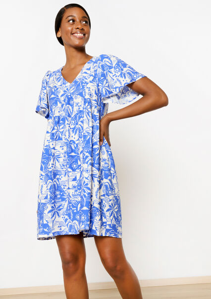 Korte jurk met bloemenprint - ELECTRIC BLUE - 08103646_1619