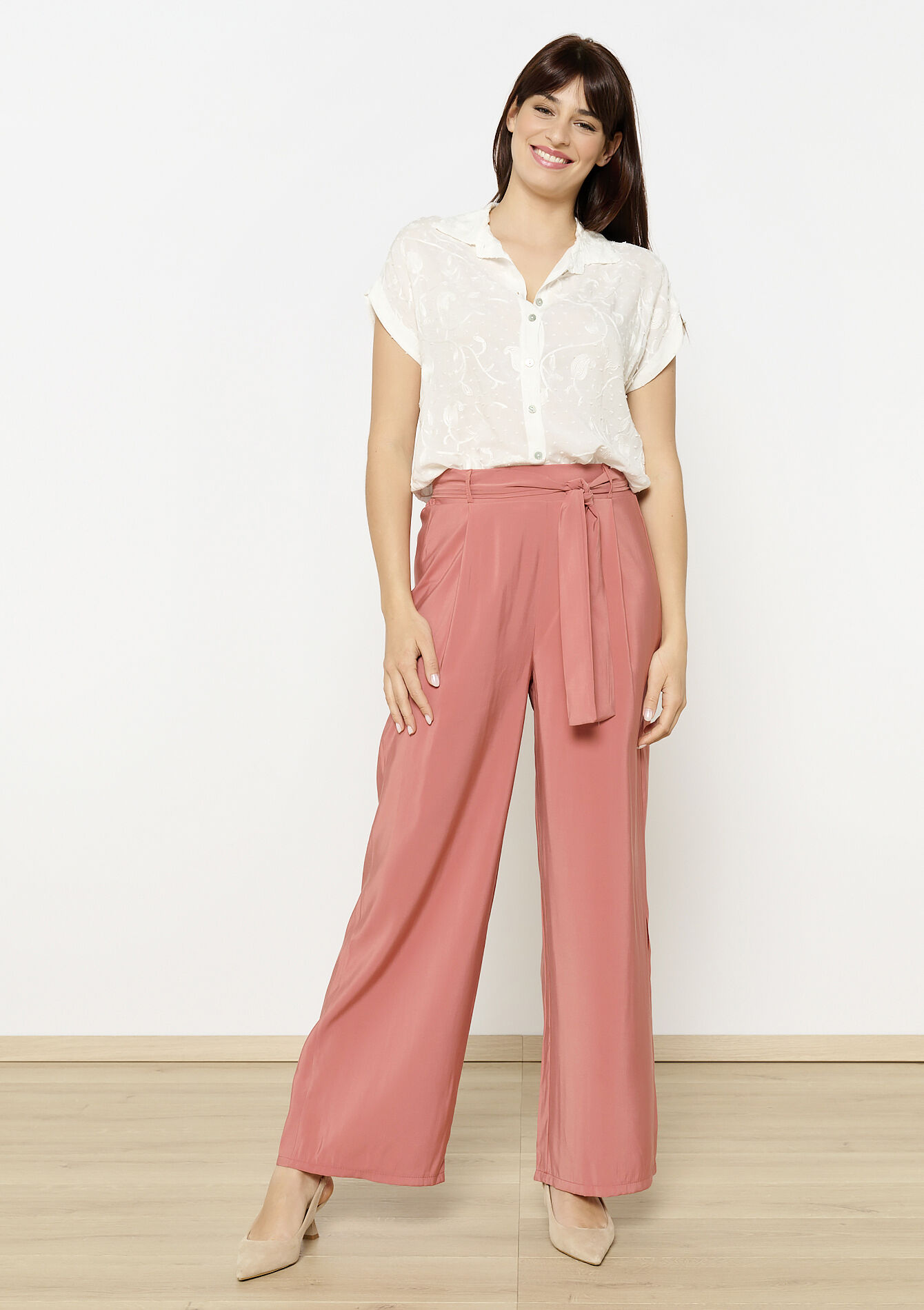 Pantalon fluide en viscose, Pantalon fluide en viscose - COSMETIC PINK - 06600979_5733