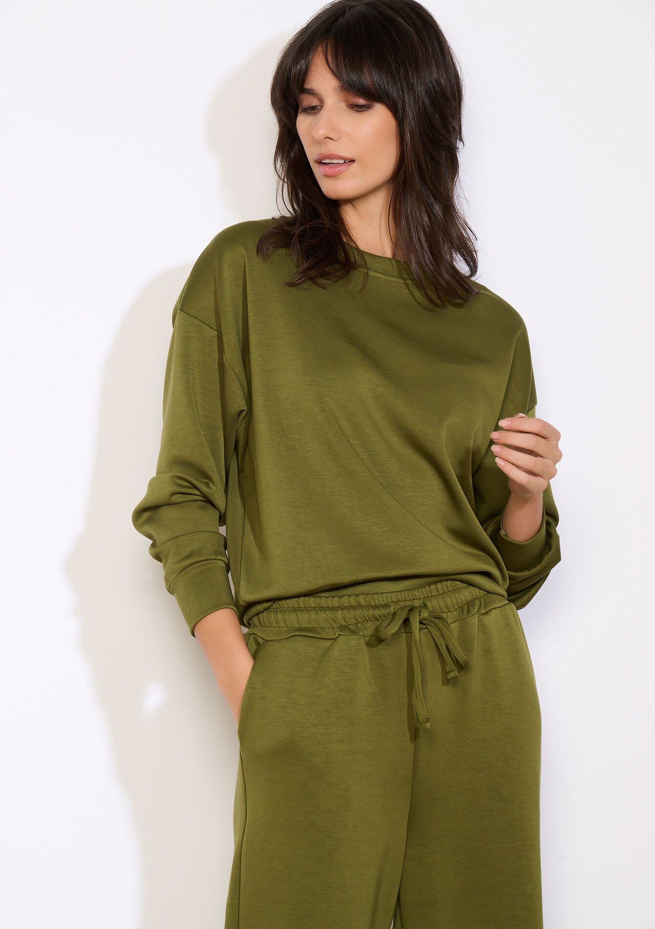 Zachte trui met lange mouwen, Zachte trui met lange mouwen - GREEN MOSS - 15100403_4504