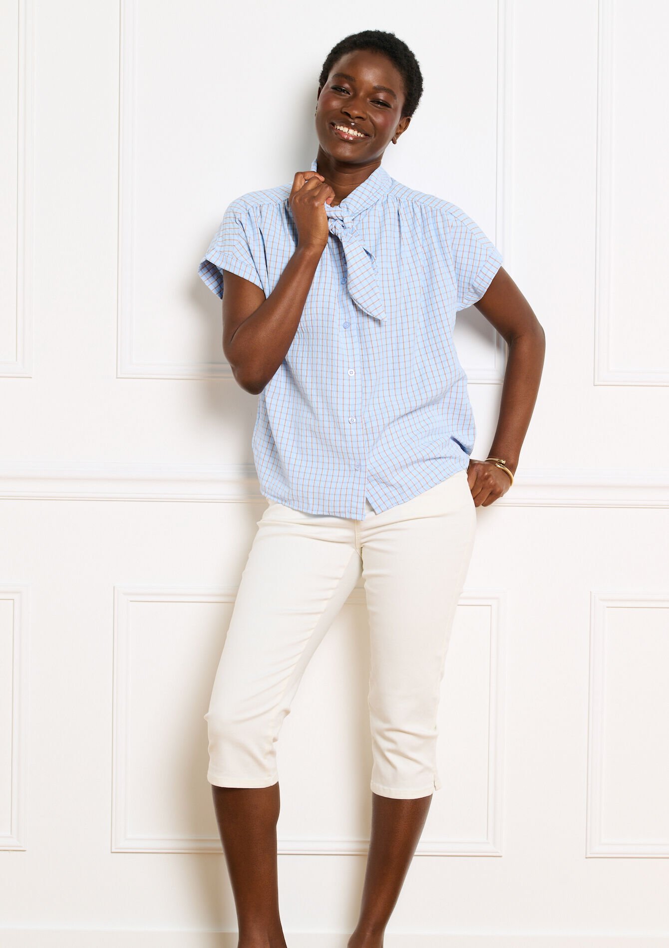 Blouse met strikhals, Blouse met strikhals, , back