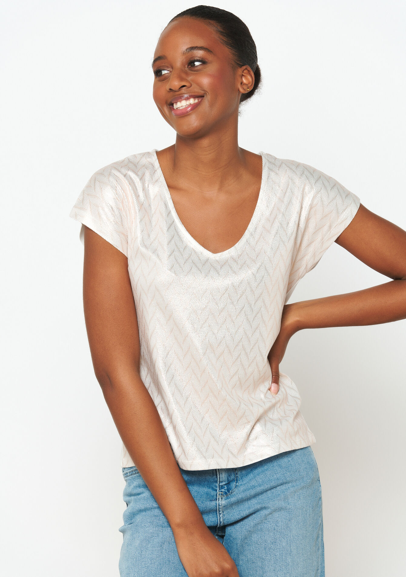 T-shirt met metallic print, T-shirt met metallic print - OFFWHITE - 02301555_1001