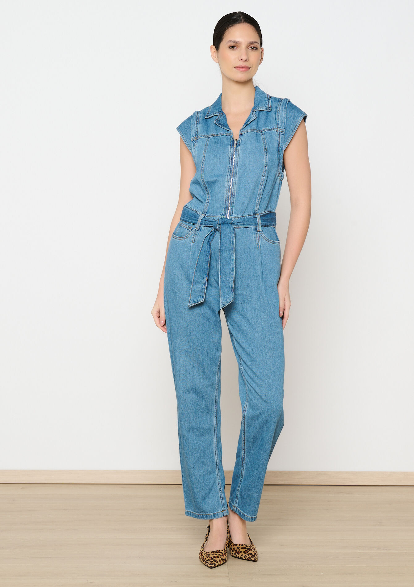 Sleeveless denim jumpsuit, Sleeveless denim jumpsuit - MEDIUM BLUE - 1114726