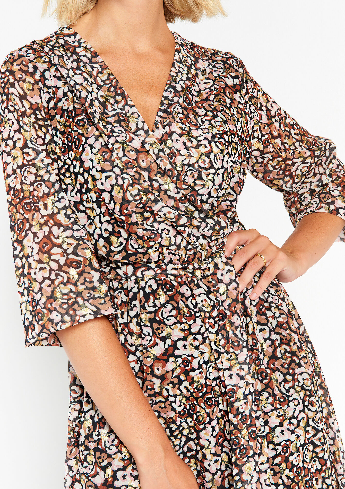 Robe cache-coeur à imprimé léopard, Robe cache-coeur à imprimé léopard - BLACK - 08602174_1119