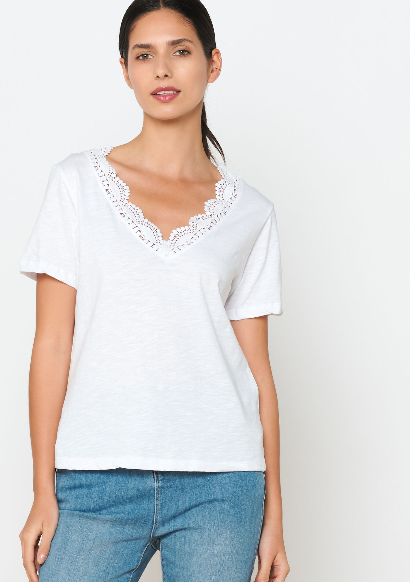Basic T-shirt met crochet detail - OPTICAL WHITE - 02301520_1019