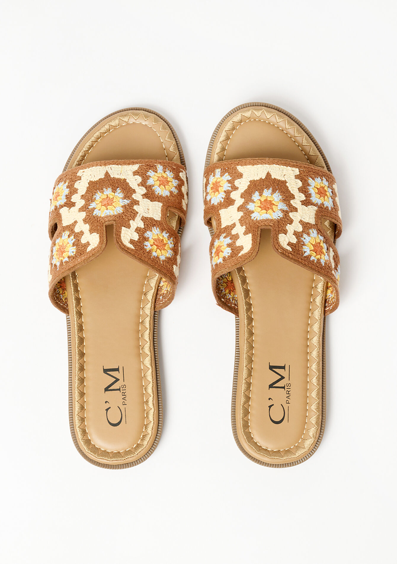 Slippers with crochet - CAMEL CINNAMON - 13000761_3835