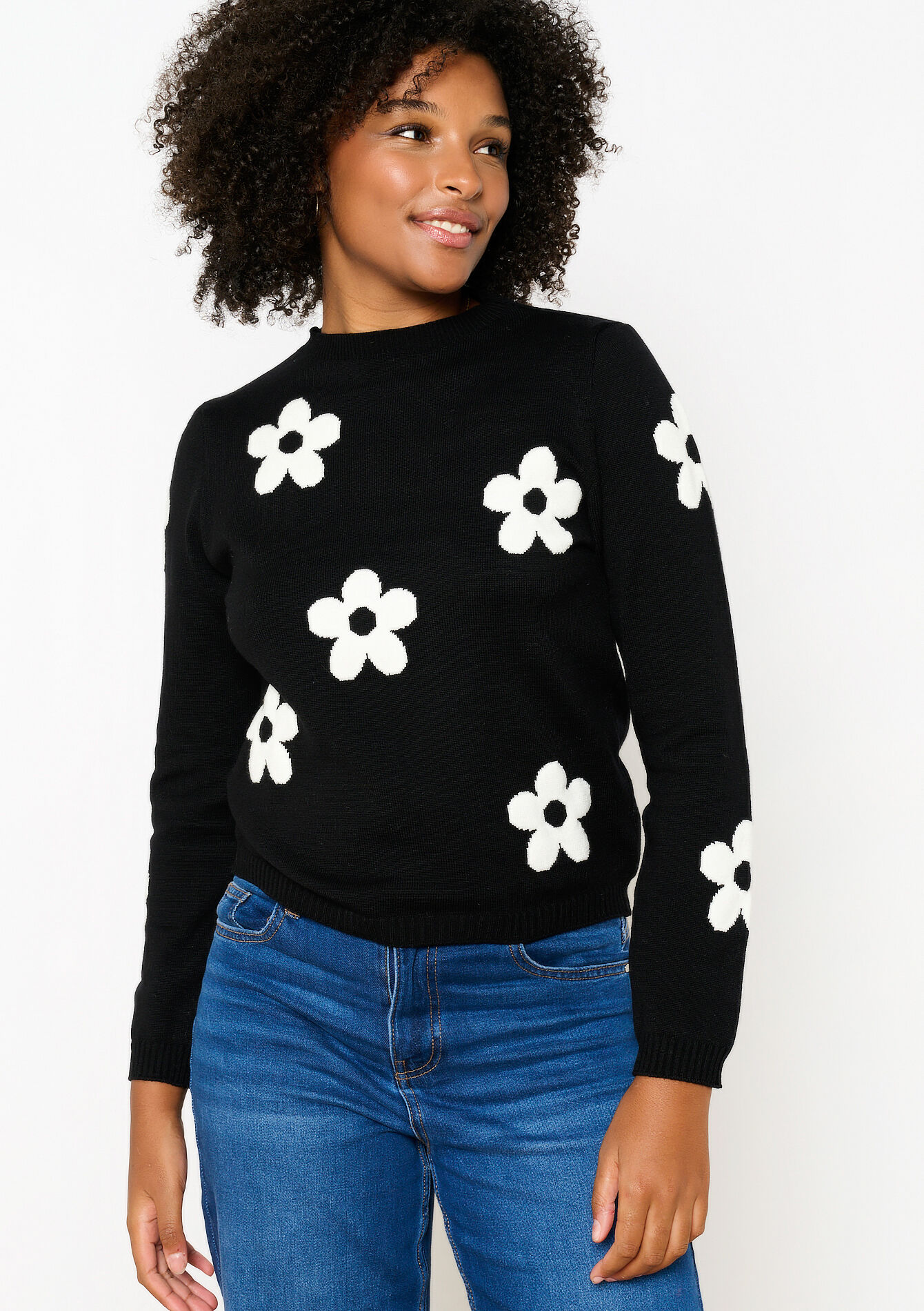 Pull avec fleurs, Pull avec fleurs - BLACK - 04006757_1119